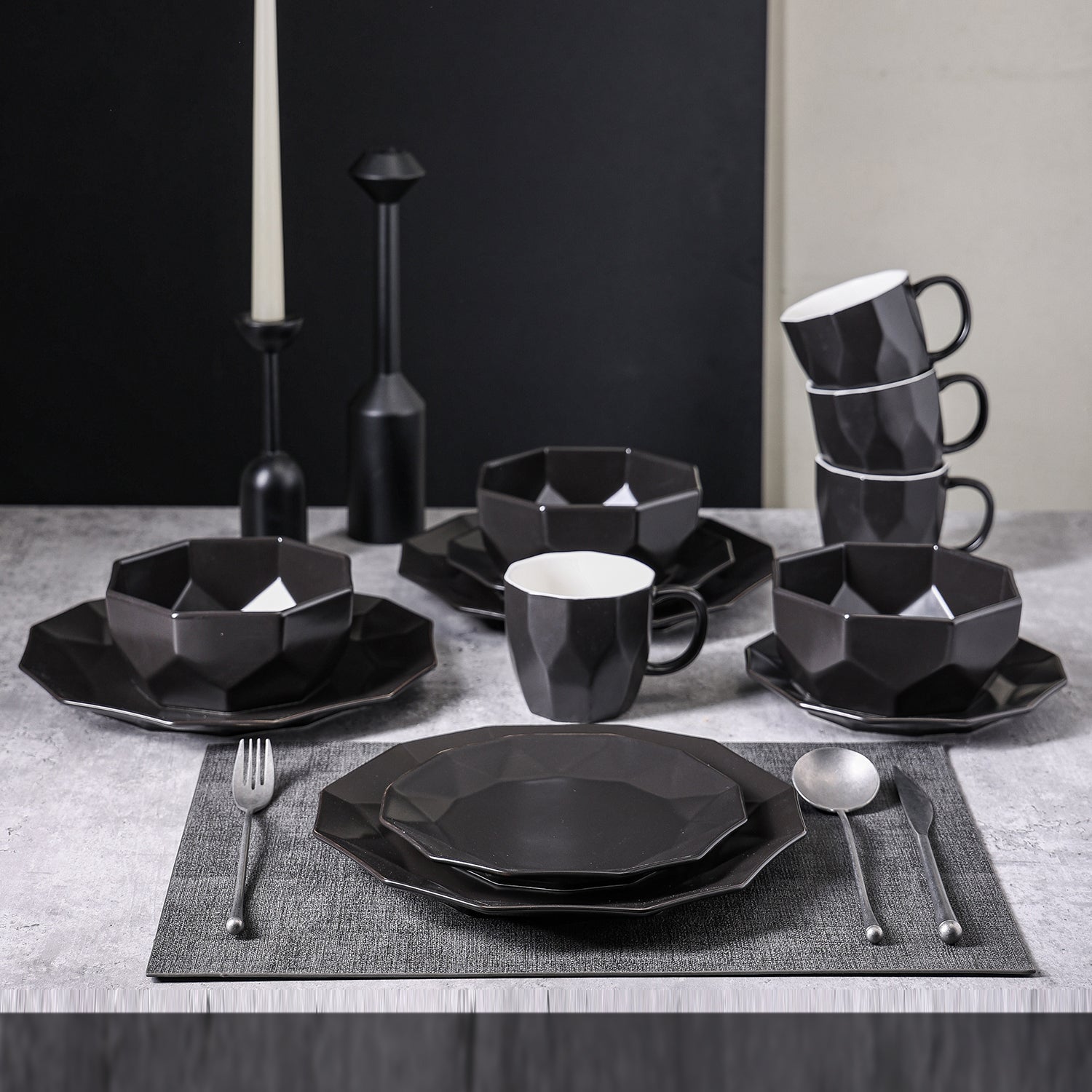 Premium Jamie Porcelain Dinnerware Set - Elegant Black 12-Piece Tableware for Formal Dining, Dinner Parties & Home Decor