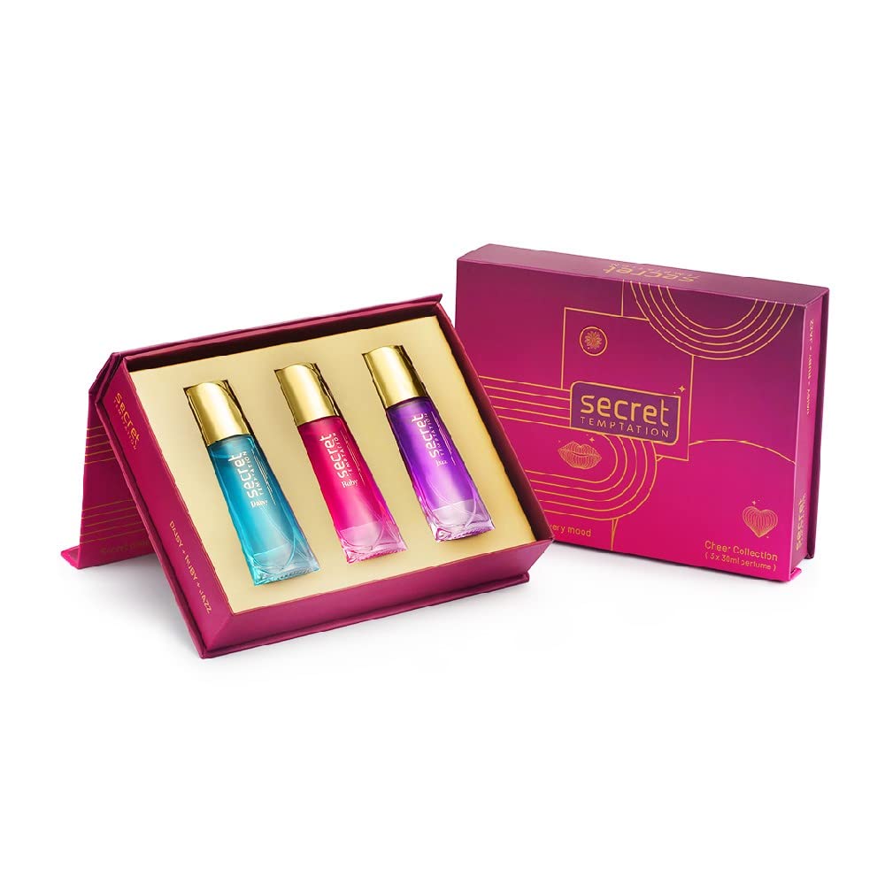 Secret Temptation Women's Perfume Gift Set - 3x30ml Eau de Parfum (Ruby, Daisy & Jazz) | Long-Lasting Luxury Fragrances for Women | Elegant Gift for Her - Birthday, Anniversary, Valentine's Day | Perfect for Date Night, Office & Special Occasions