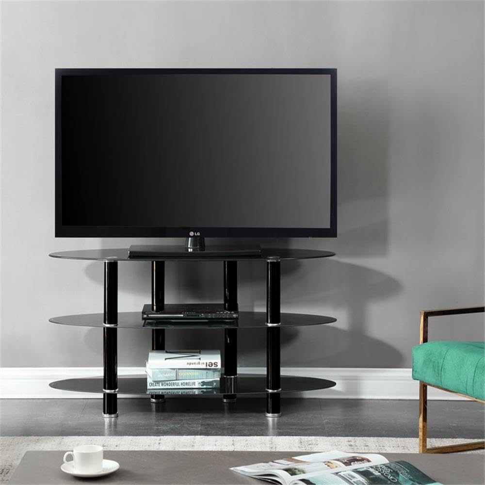 Better Home Products Neo Oval Tempered Glass TV Stand for 40-inch TVs - Black Modern TV Console for Living Room, Bedroom & Home Theater