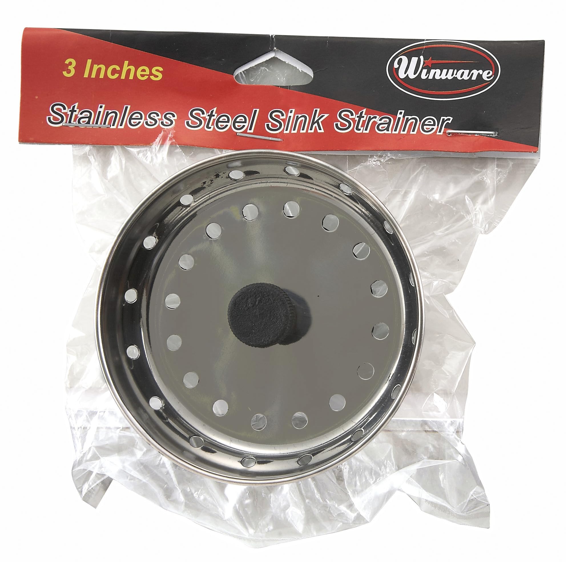 Winco 3.13-Inch Stainless Steel Sink Strainer with Stopper - Perfect for Kitchen, Bathroom & Utility Sink Drain Protection