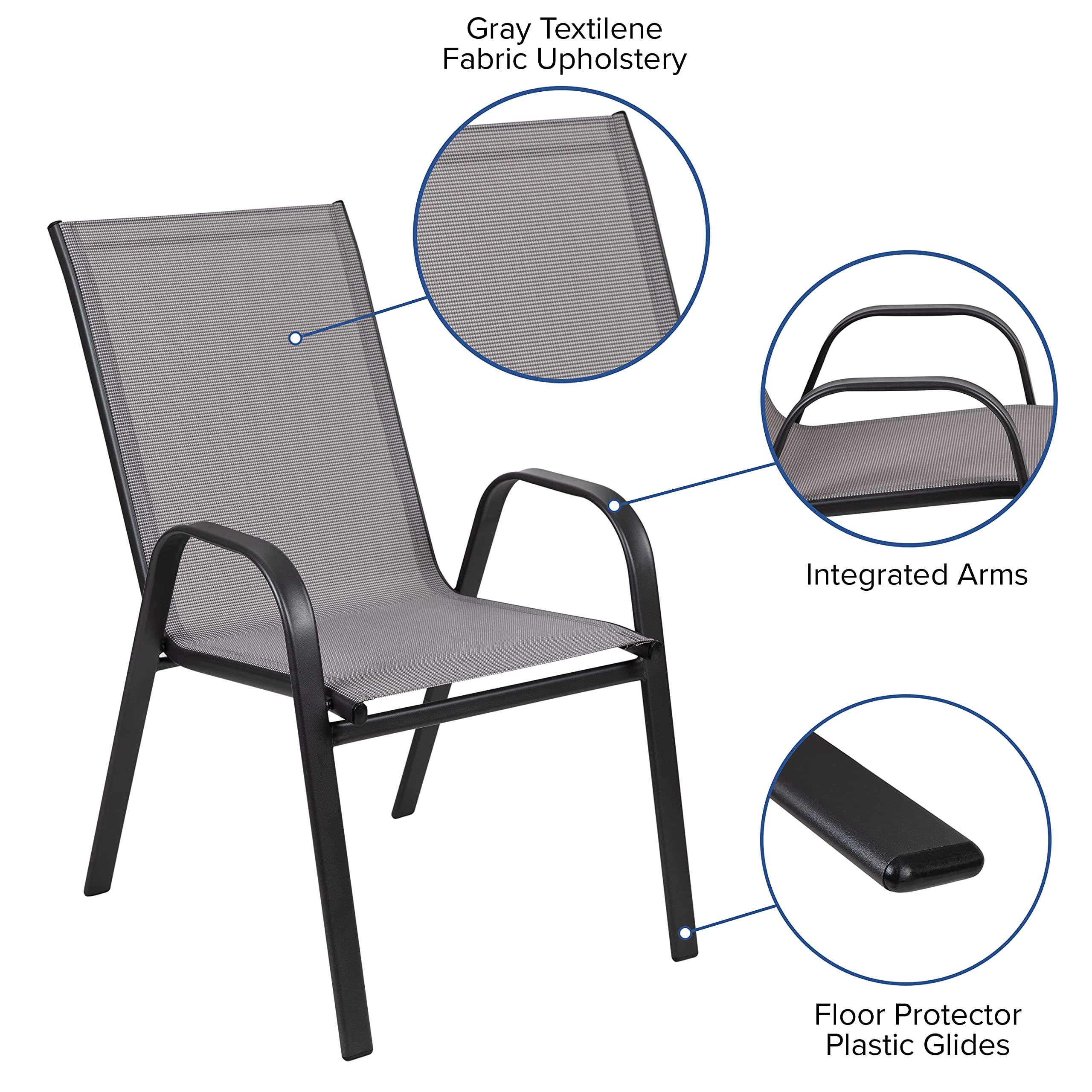Flash Furniture Brazos 5-Piece Outdoor Patio Dining Set with 4 Gray Flex Comfort Stackable Chairs & 31.5