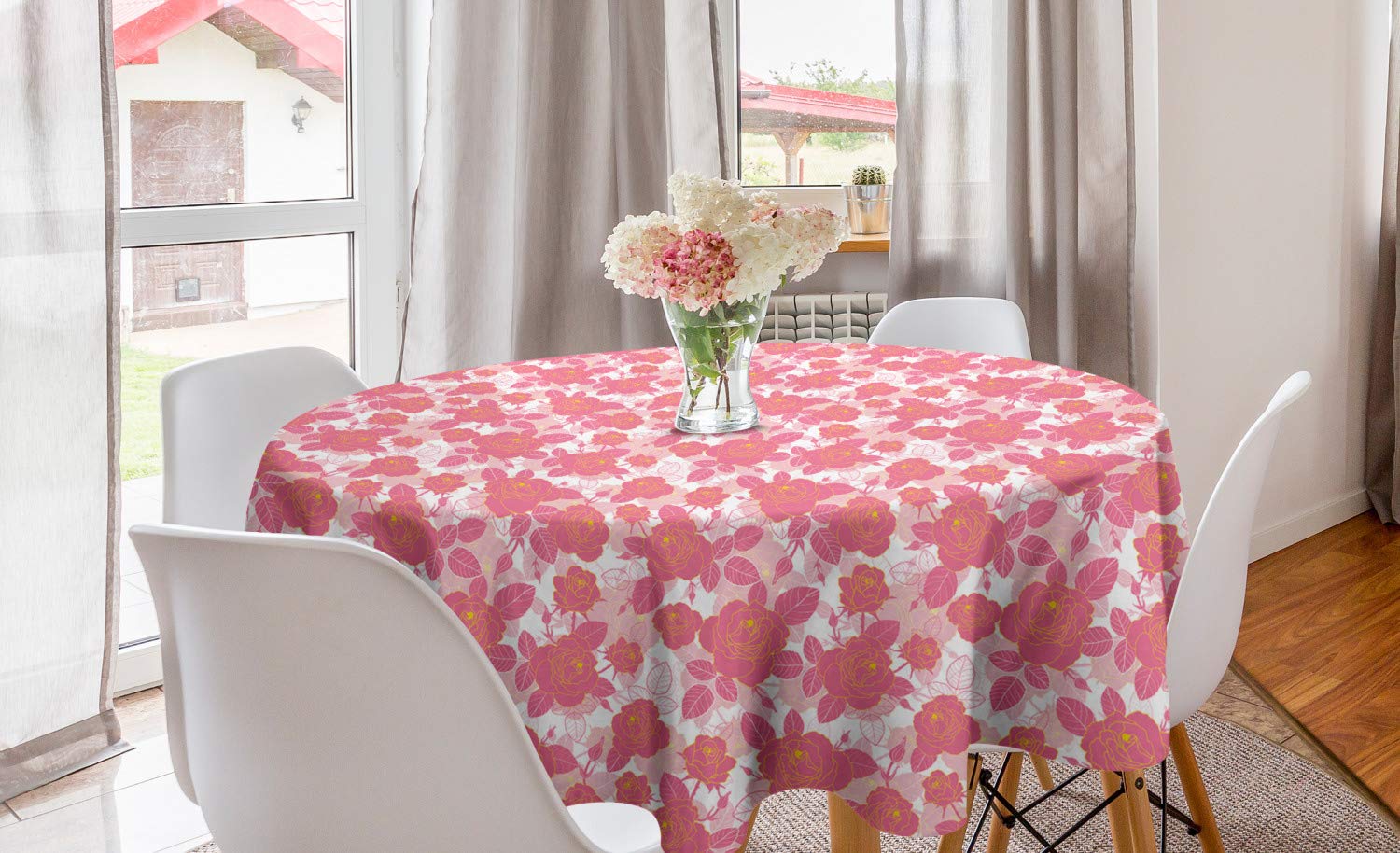 Ambesonne Floral Round Tablecloth 60
