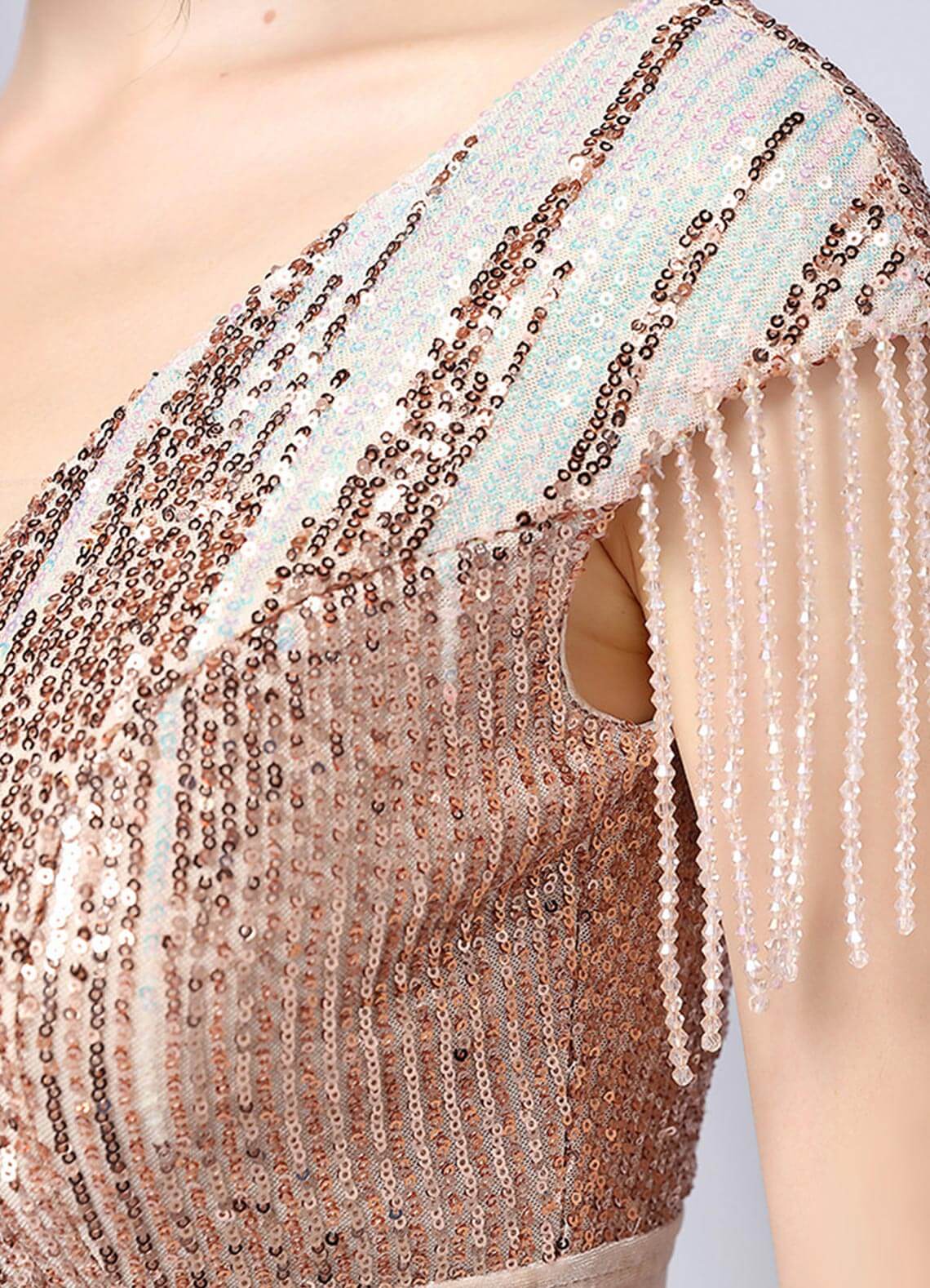 Elegant Champagne Gold Velvet Sequin Mermaid Maxi Dress with Slit & Tassels - Perfect for Prom, Evening Gala, and Formal Events