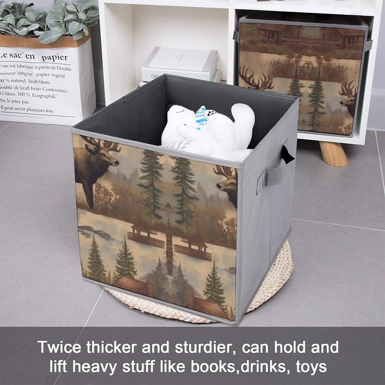 Rustic Lodge Bear Moose Collapsible Storage Bins Set of 6 - Foldable Fabric Baskets with Handles for Closet, Bedroom & Home Organization - Perfect for Clothes, Toys, Blankets & Seasonal Storage