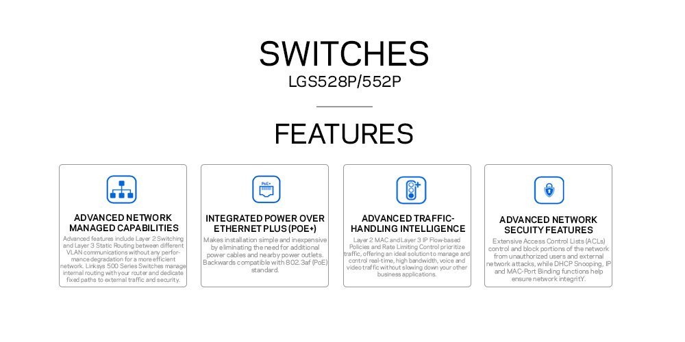 Linksys 24-Port PoE Managed Switch - High-Performance Network Switch for Office, Home & Business Use