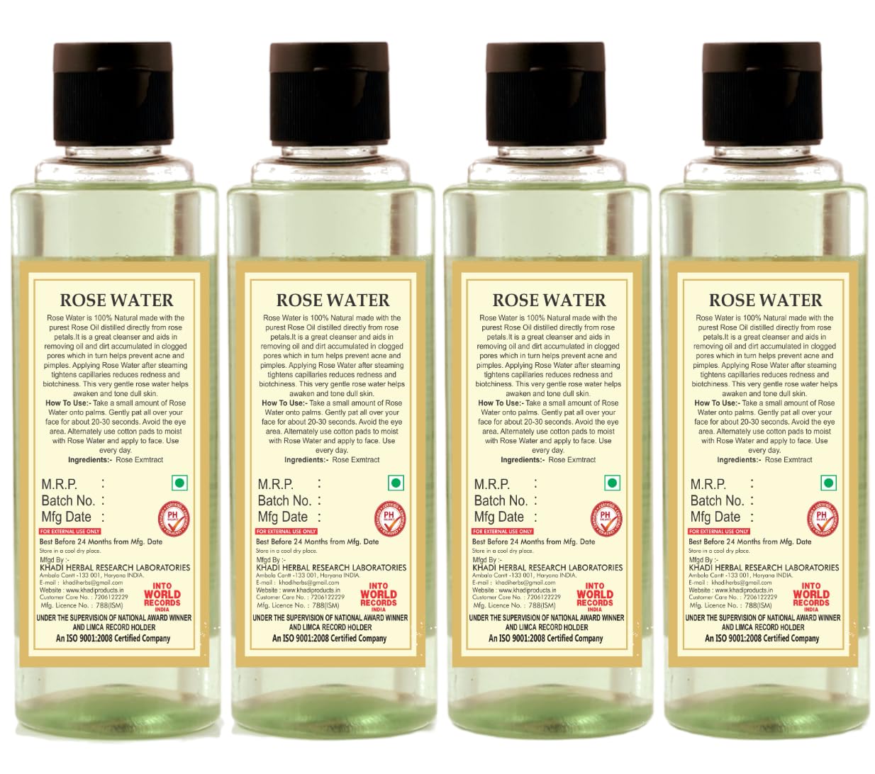 KHADI NATURAL Rose Water Herbal Skin Toner - 210ml (Pack of 4) | Alcohol-Free Facial Mist for Hydration & Glow | Perfect for Daily Skincare, Makeup Setting & Summer Refreshment