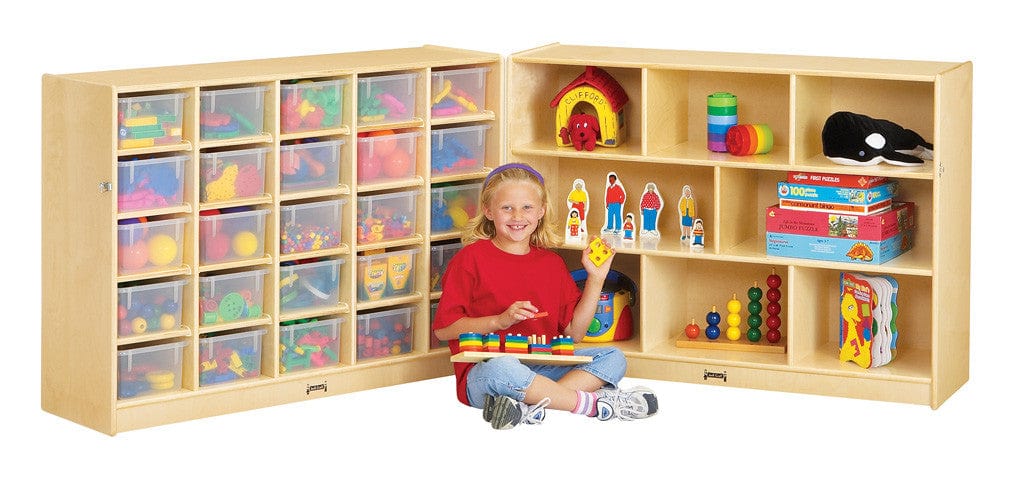 Jonti Craft® 25 Cubbie Tray Mobile Fold n Lock Organizer with Clear Trays - Perfect for Classroom Storage, Daycare Supplies & Home Organization