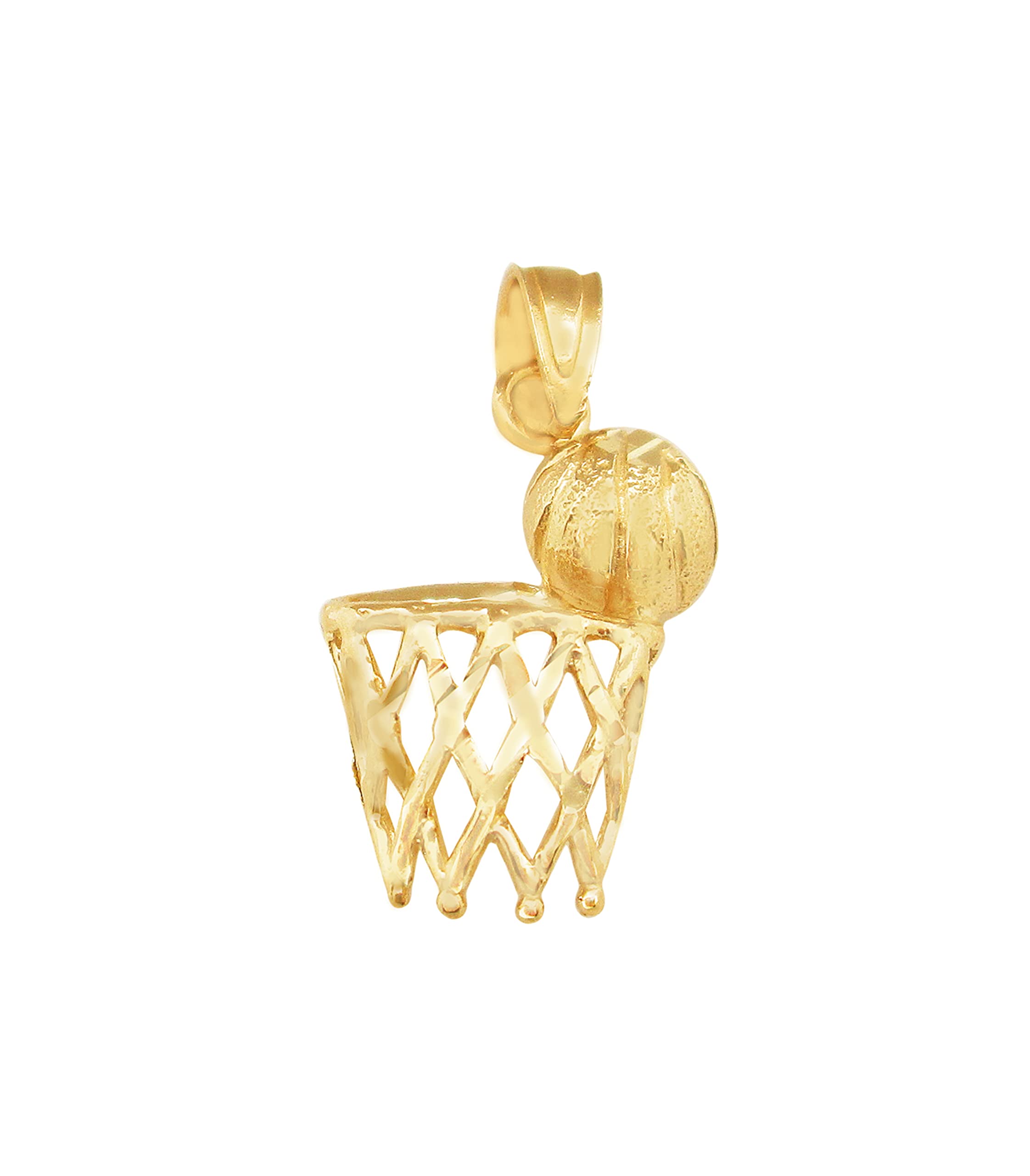10K Yellow Gold Basketball Charm Pendant with Rim Net Design - Perfect Gift for Basketball Lovers & Sports Enthusiasts - Great for Games, Graduation, Birthdays & Everyday Wear
