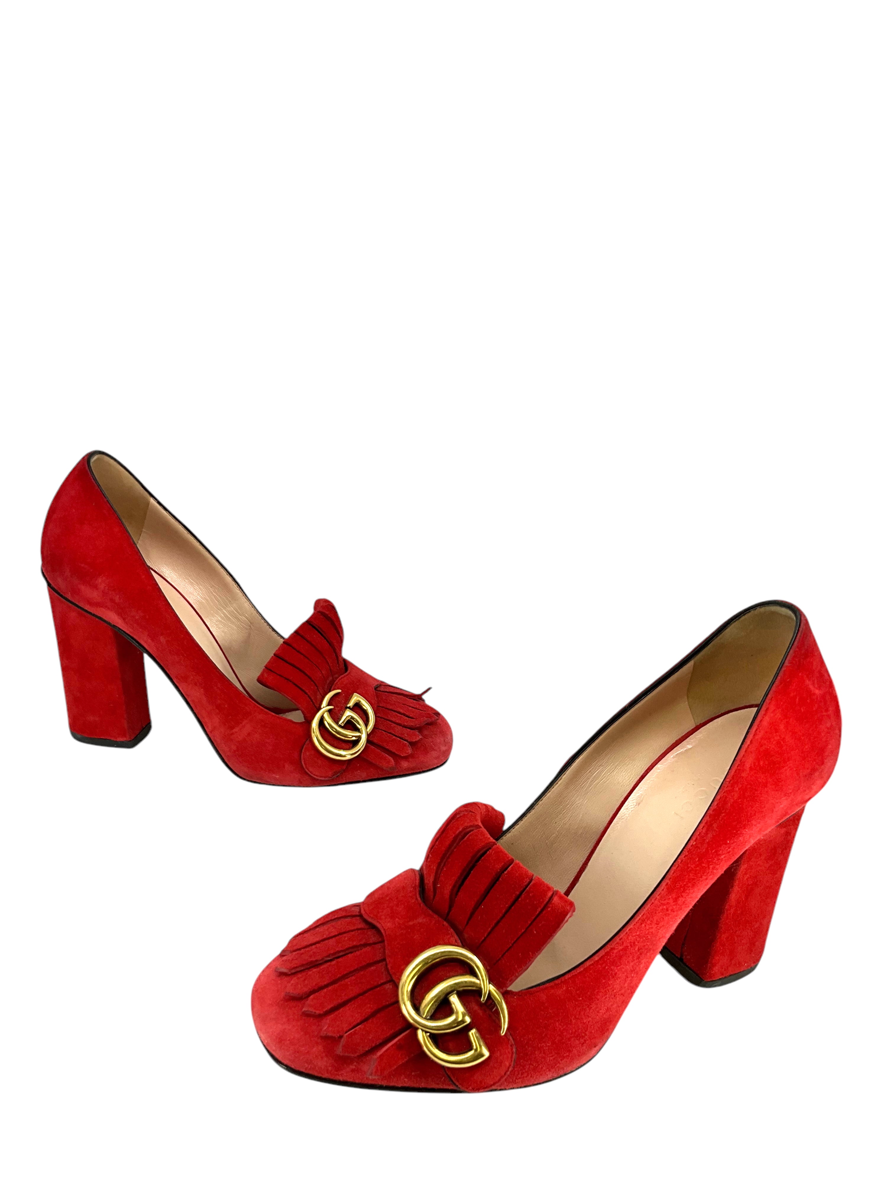 Gucci Marmont GG Suede Block Heel Pumps Women's Size 8.5 | Luxury Designer Shoes for Office, Party & Special Occasions