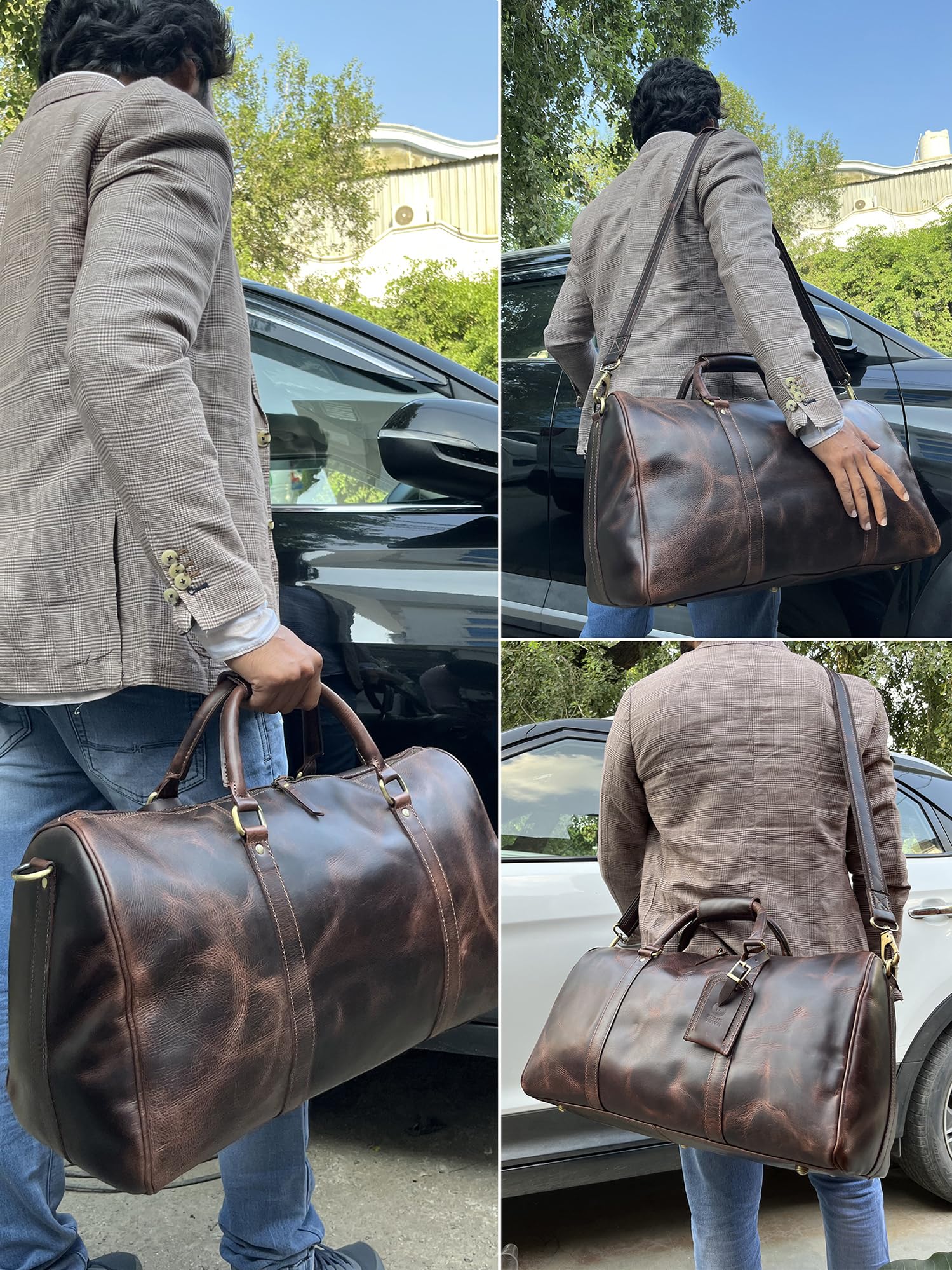 Premium Full Grain Leather Duffle Bag for Men - 20