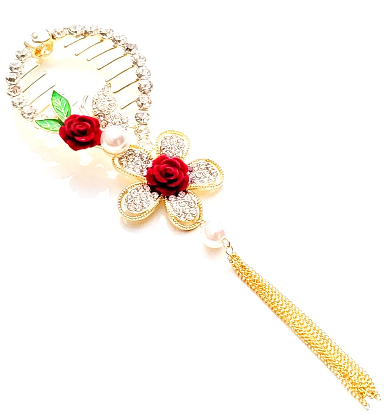 JSR Premium Stylish Hair Clips for Women & Girls - Red Flower Stone Studded Hair Accessories | Elegant Hair Clips for Women, Teens & Kids | Perfect for Weddings, Parties & Daily Use