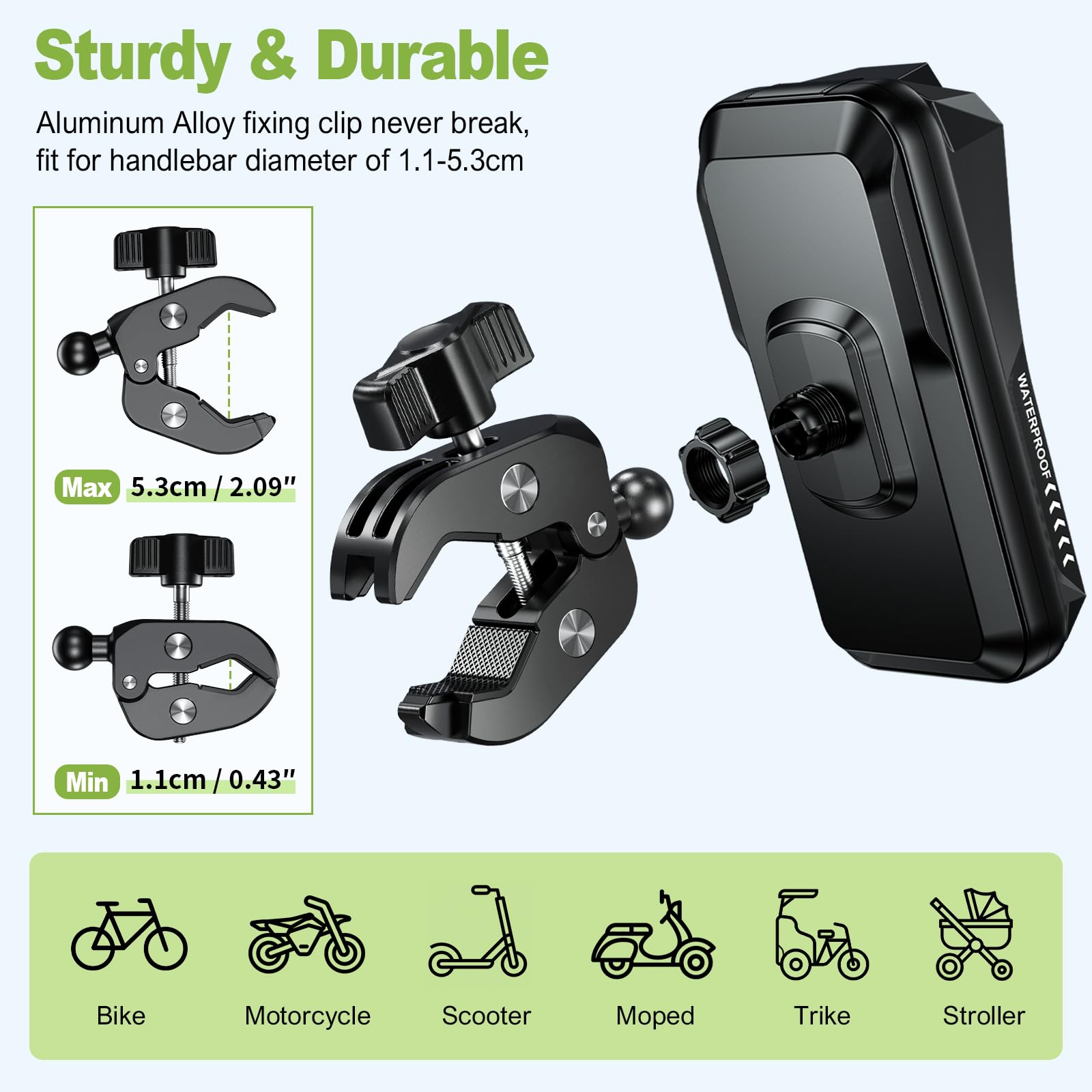BTNEEU Universal Motorcycle Phone Mount - 360° Rotatable, Anti-Vibration, Waterproof Smartphone Holder for Bikes with Touch Screen Access (Fits Phones up to 7 Inches, Black) - Perfect for GPS Navigation, Commuting & Adventure Riding