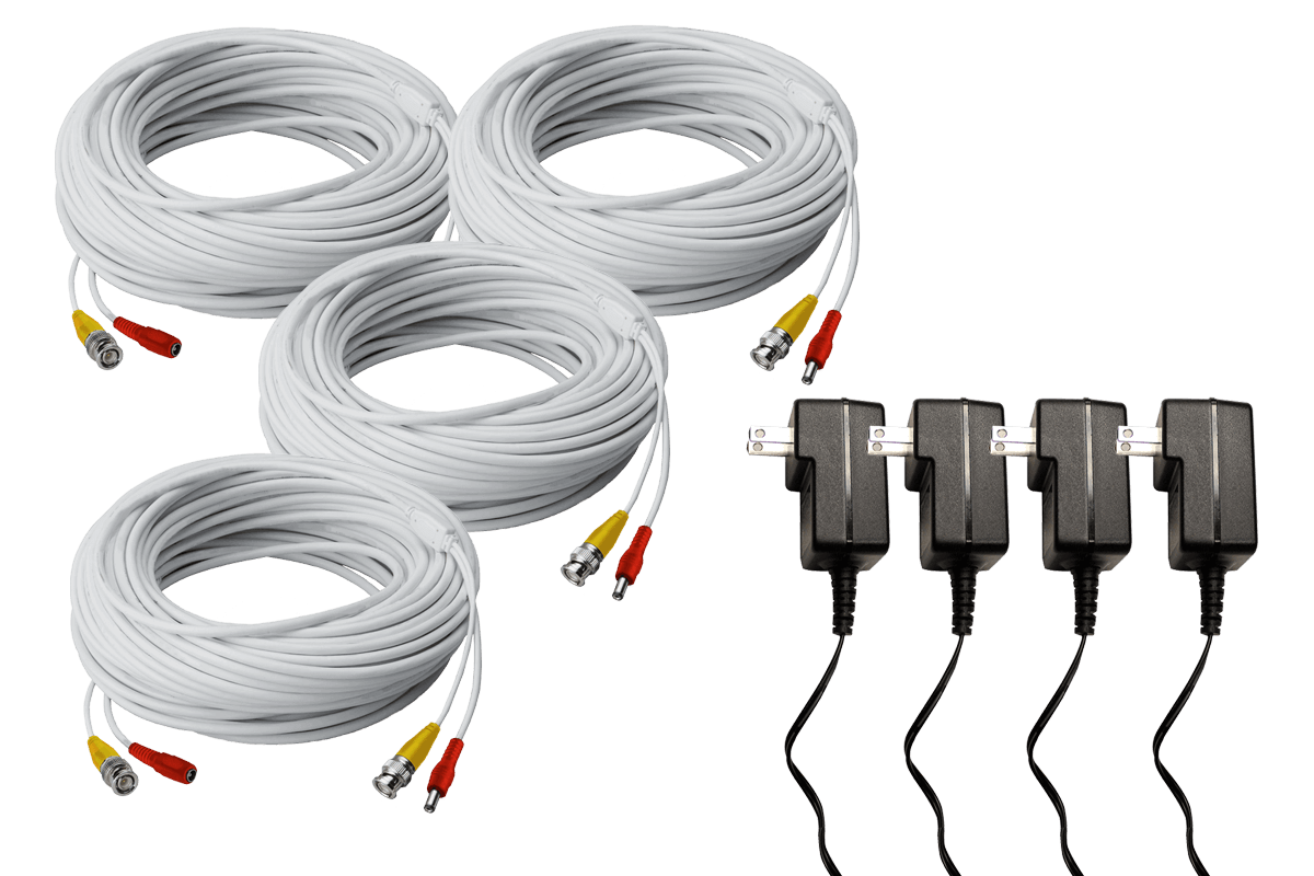120FT High Performance BNC Video & Power Cable with 12V Power Adapter - 4 Pack for Lorex Security Camera Systems - Perfect for Outdoor Surveillance & Home Security Setup