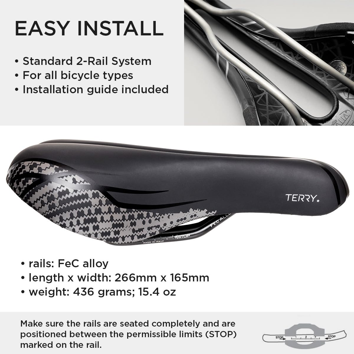 Terry Cite Y Gel Italia Bike Saddle - Comfortable Men's Bicycle Seat with Padding & Gel Support - Perfect for Road Bikes, Mountain Bikes & Recreational Cycling
