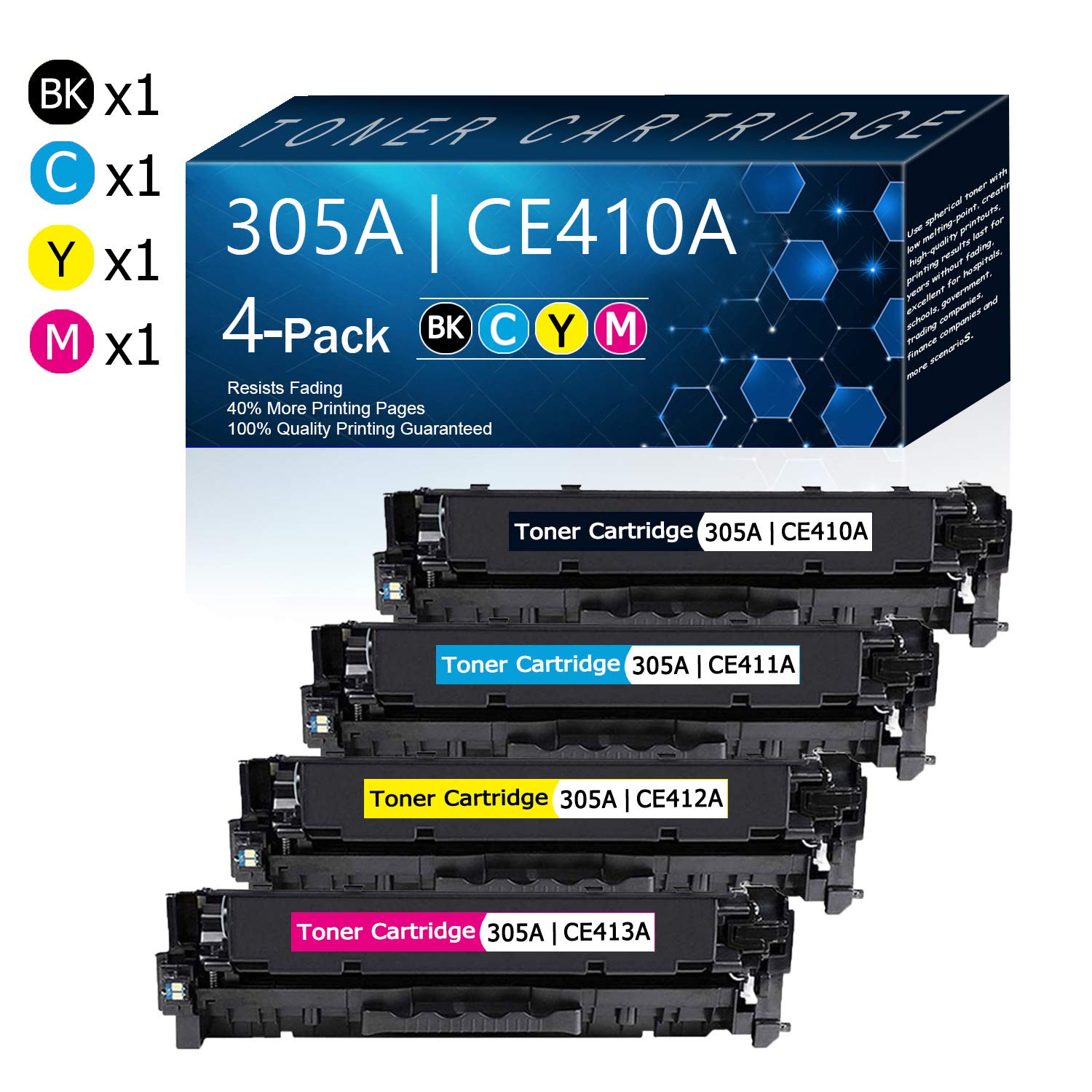 4-Pack HP Pro 300/400 Toner Cartridges (CE410A/411A/412A/413A) - Home & Office Printing