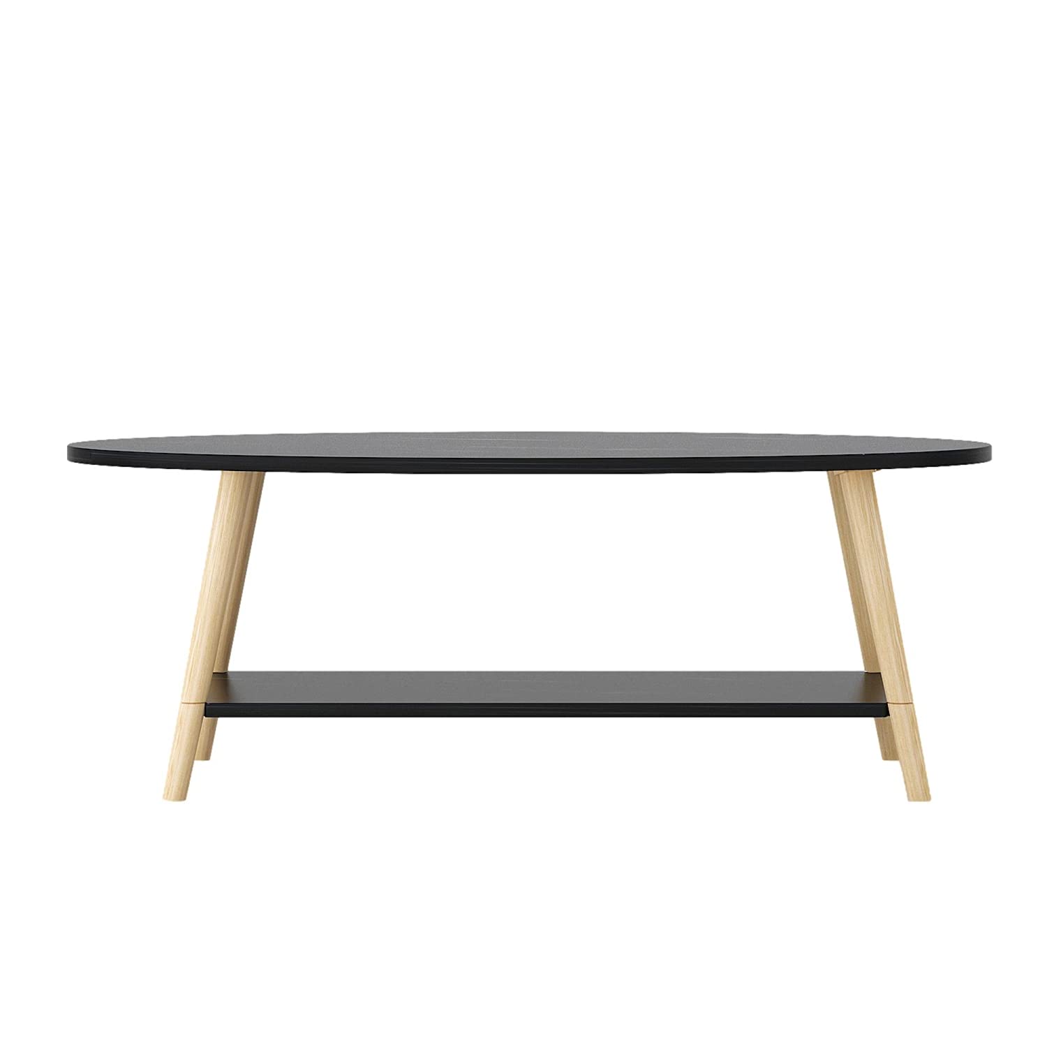 Mid-Century Modern 2-Tier Oval Coffee Table with Storage Shelf - Dark Walnut Wood Living Room Center Table for Small Spaces | Perfect for Apartments, Dorms & Cozy Home Decor