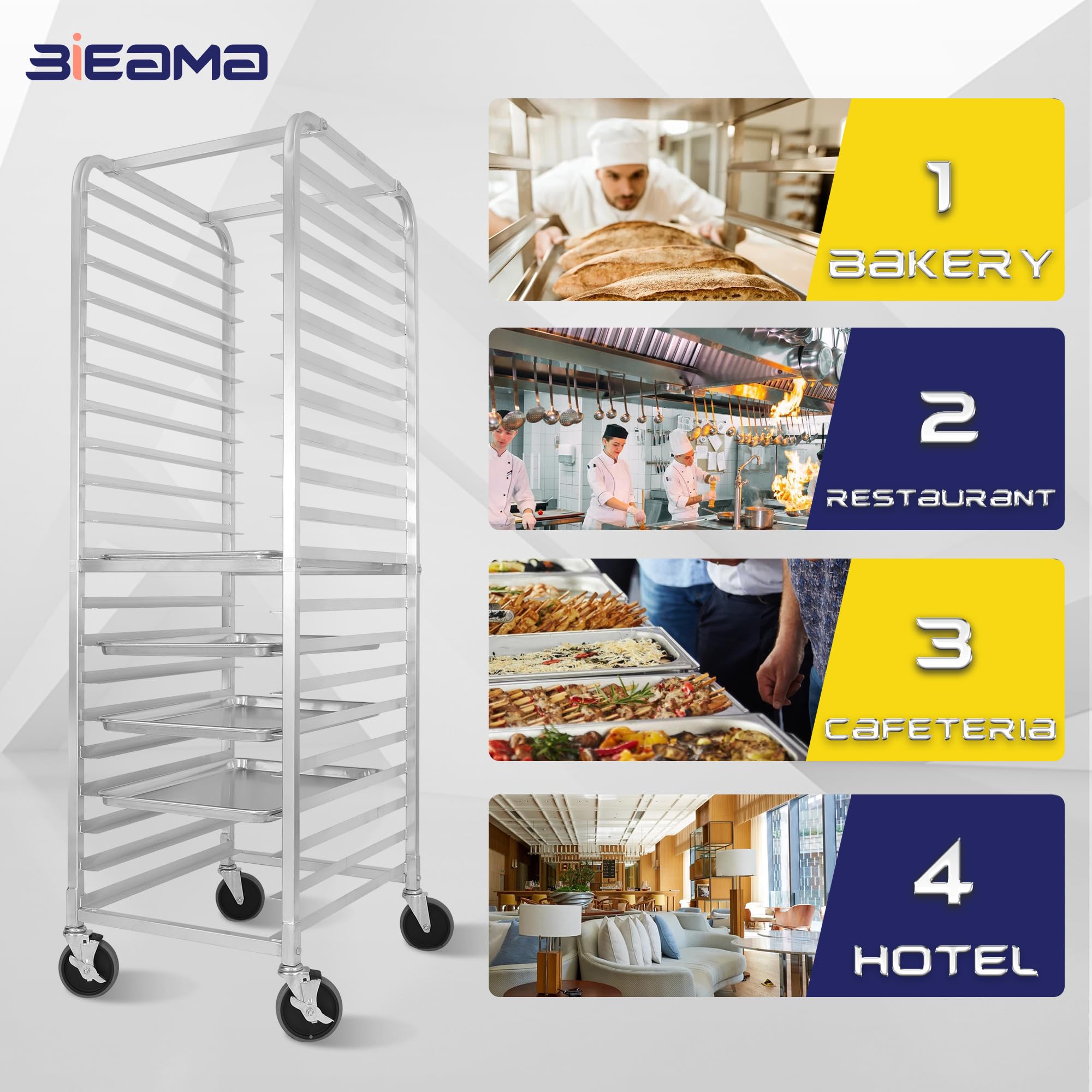 20-Tier Heavy Duty Sheet Pan Rack - NSF Certified Commercial Bun Pan Rack - Durable Aluminum Bakery Cooling Rack with 4 Locking Wheels - Perfect for Home, Restaurant & Bakery Kitchen Organization