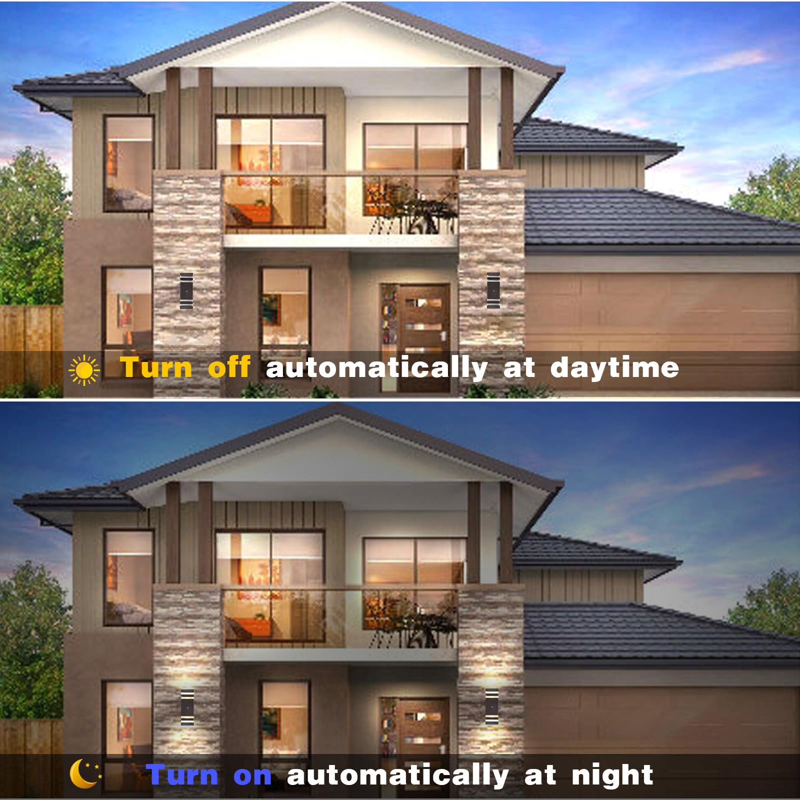 DASTOR 4 Pack Dusk to Dawn Outdoor Wall Lights - Modern Brown Waterproof Aluminum Up Down Lighting Fixtures for House Exterior, Porch, Garage & Patio - Perfect for Pathway Illumination and Nighttime Safety