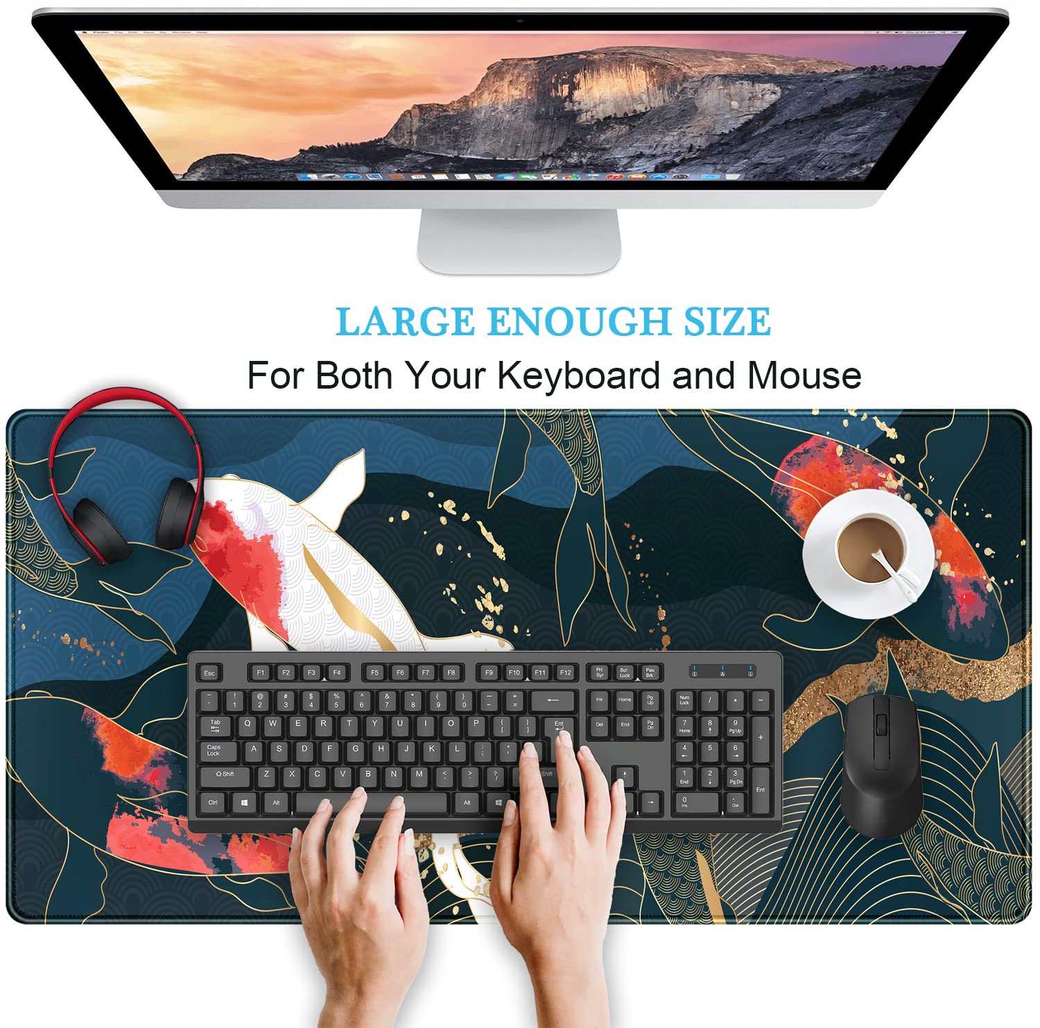 Anime Koi Carp XXL Gaming Mouse Pad - Japanese Style Cute Koi Fish Design Large Desk Mat (31.5x15.75 in) for Computer, Laptop, Keyboard - Perfect for Girl Gamers, Office & Home Workspace Protection