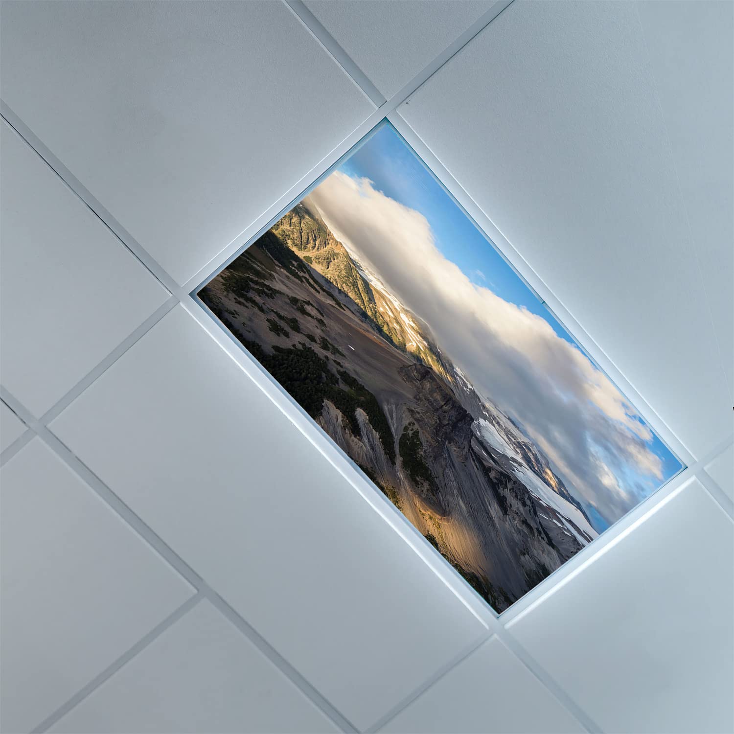 Nature Scene Fluorescent Light Covers - 2ft x 4ft LED Ceiling Light Diffuser Panels with Taupe Grey & Sky Blue Filters - Perfect for Office, Classroom, and Home Drop Ceiling Decoration