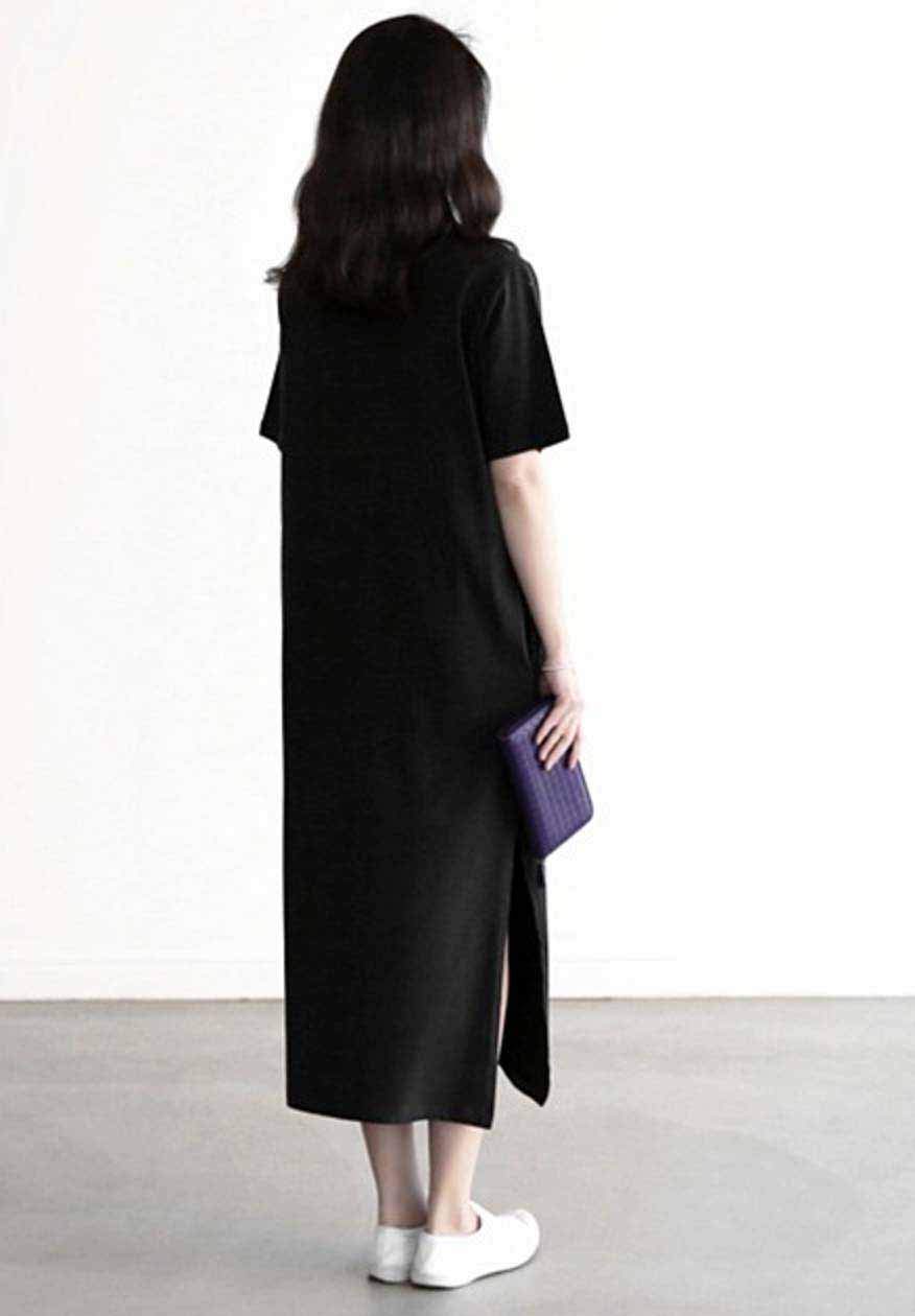 Elegant Black Maxi Dress for Women with Side Slit - Comfortable Long Formal Evening Gown for Parties, Weddings & Special Occasions
