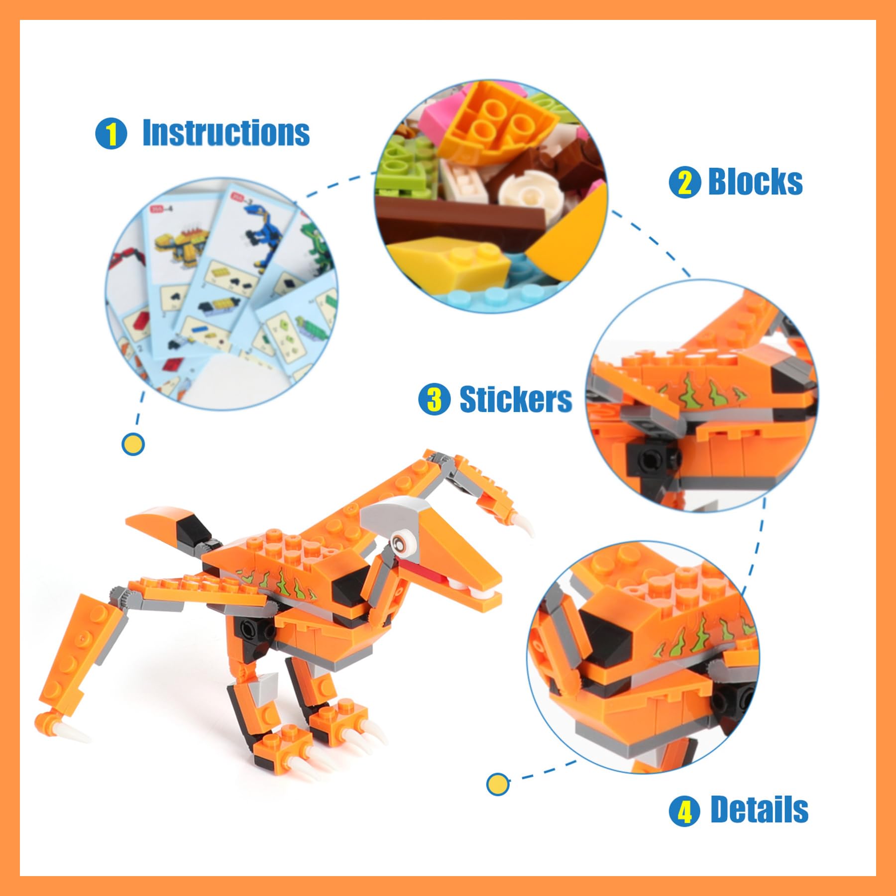 EP EXERCISE N PLAY Dinosaur Building Blocks - 539pcs Creative DIY Construction Toys for Kids Ages 6+, STEM Learning Educational Toys for Boys & Girls - Perfect for Birthday Gifts, Classroom Activities & Creative Playtime