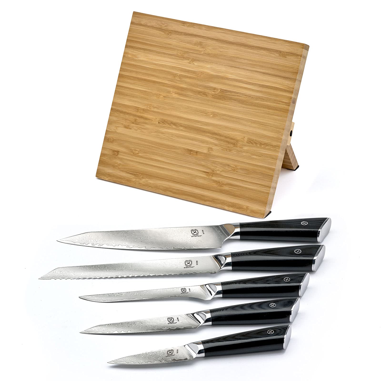 Premium Mercer Culinary 6-Piece Super Steel Knife Set with Magnetic Bamboo Stand & Ergonomic G10 Handles - Professional Chef Knives for Kitchen, Home Cooking, Meat Cutting & Food Preparation