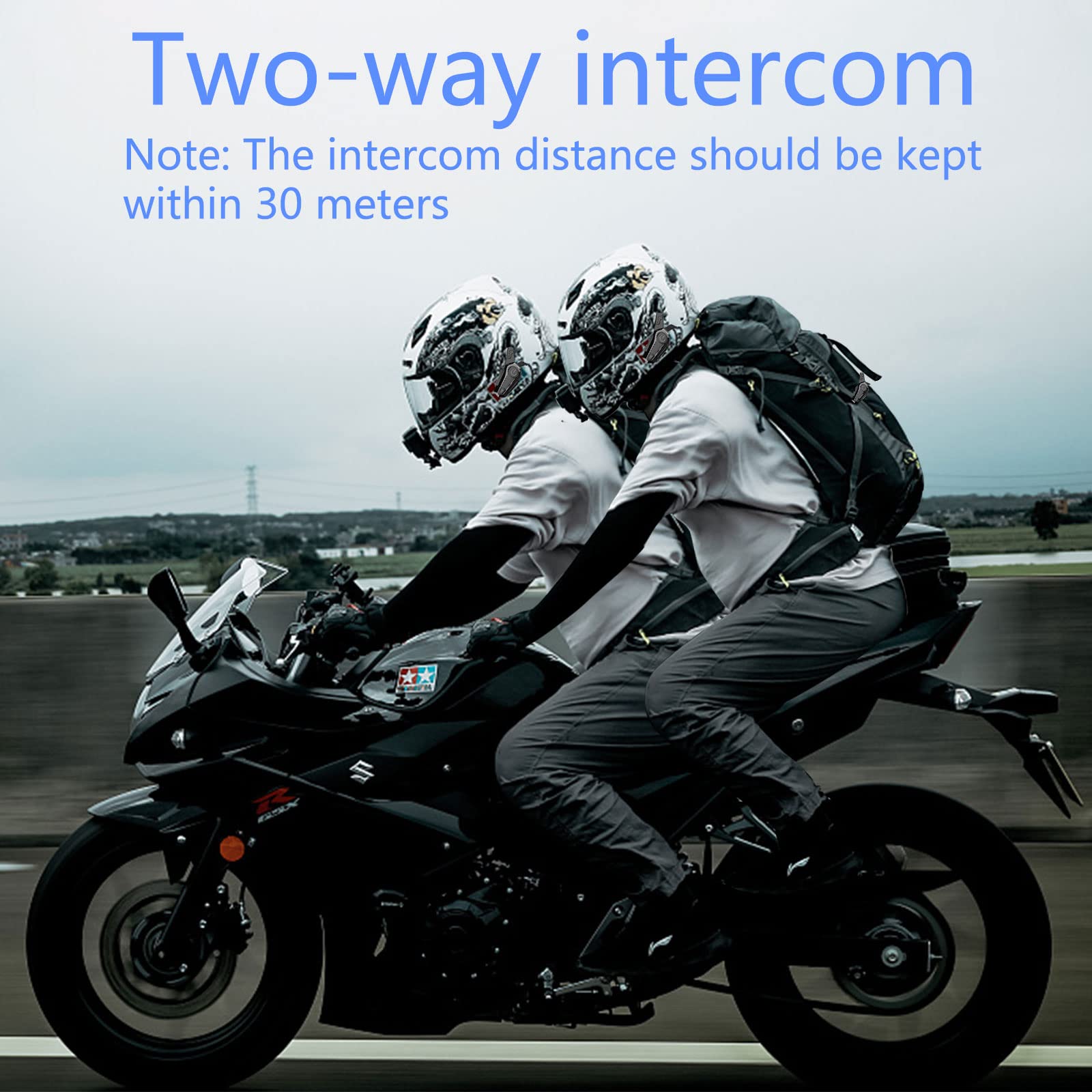 E1 Motorcycle Helmet Bluetooth Headset with CVC Noise Cancellation, Stereo Music & IPX6 Waterproof - Perfect for Full Face Helmets on Long Rides & Group Rides
