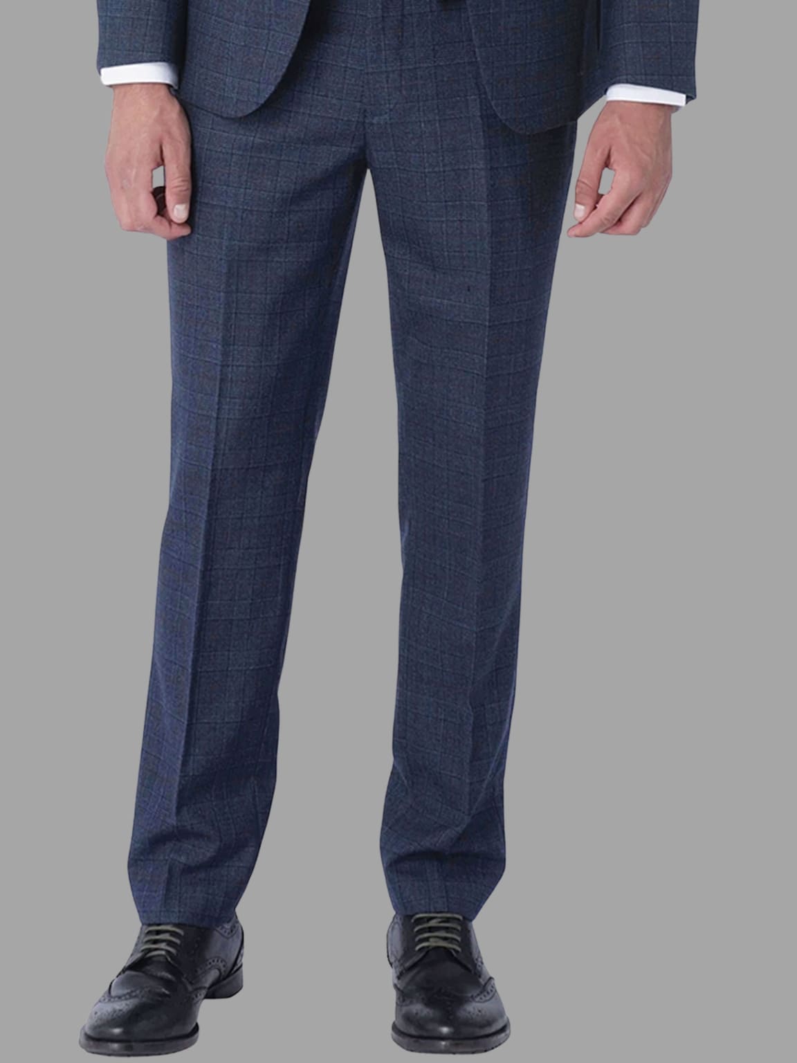 Harry Brown Finley Check Navy Trousers for Men - Classic Plaid Dress Pants for Office, Business & Formal Occasions