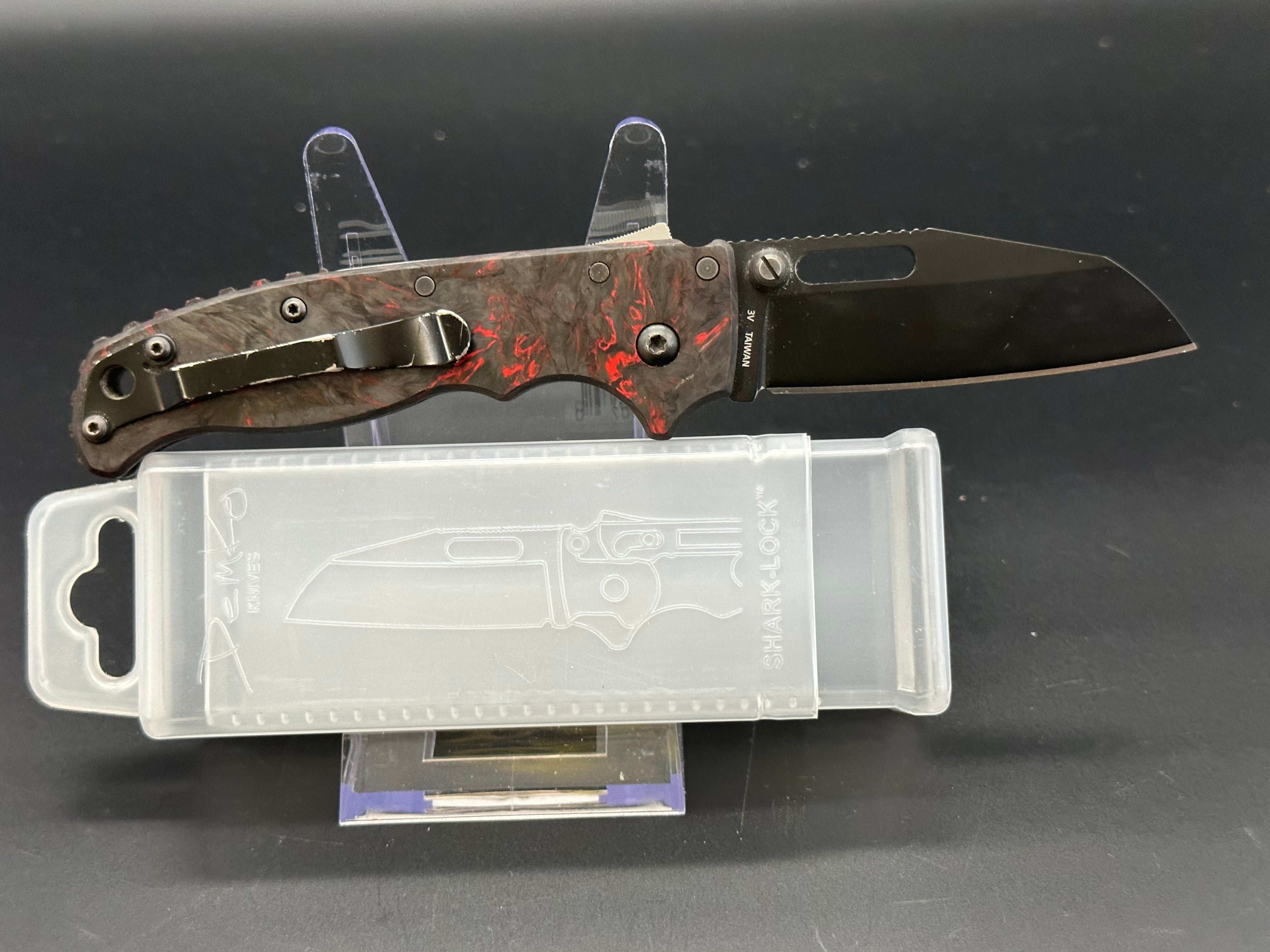 Demko AD20.5 Folding Knife with Red Matter Carbon Fiber Scales - EDC Pocket Knife for Outdoor Camping, Hiking & Everyday Carry