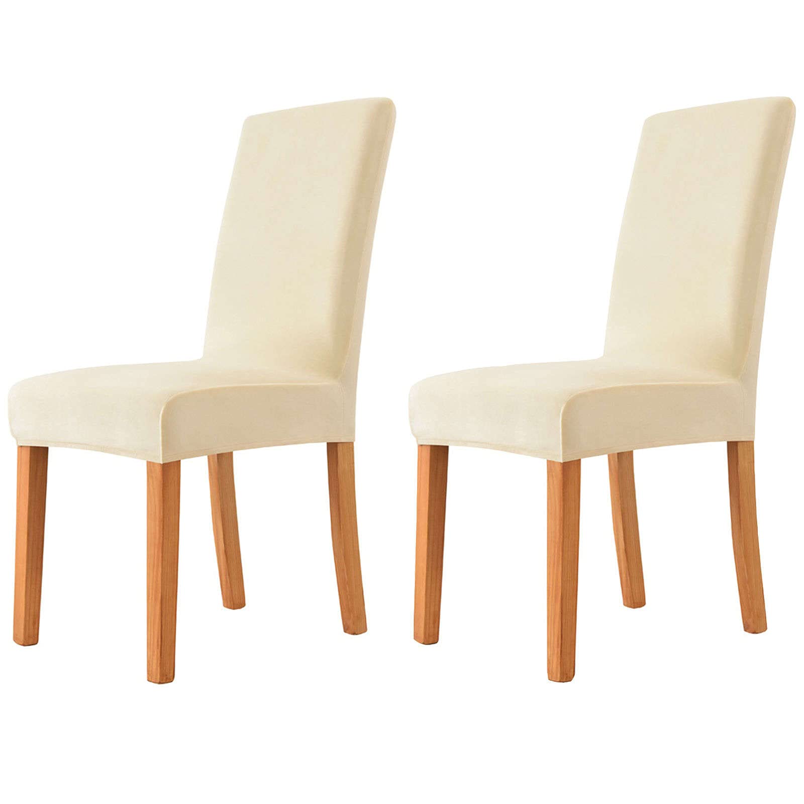 Velvet Stretch Dining Chair Covers - Machine Washable Slipcovers for Dining Room, Living Room & Bedroom - Beige Set of 2 - Perfect for Home Decor, Parties & Everyday Protection