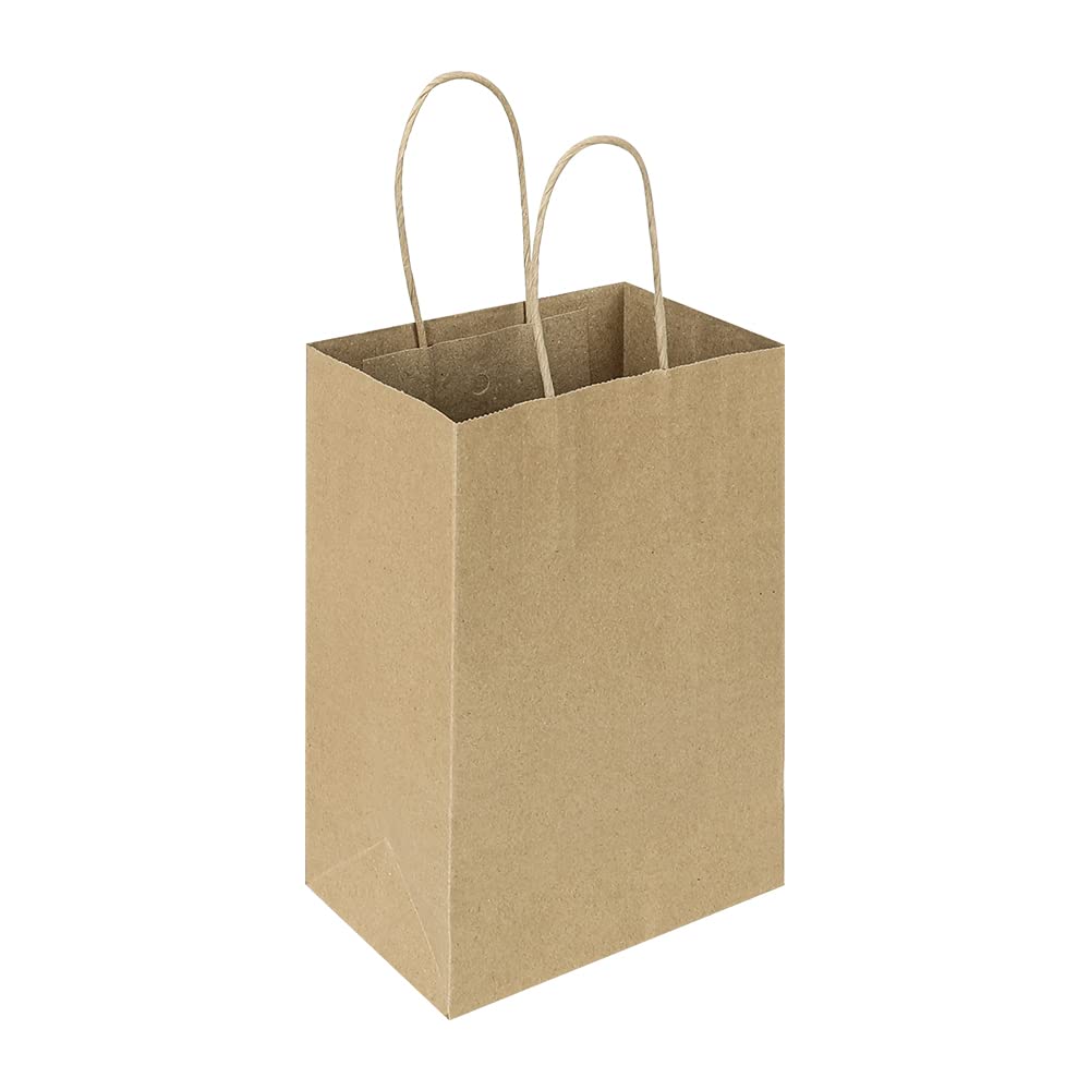 100 Pack Small Brown & White Kraft Paper Gift Bags with Handles - Bulk Eco-Friendly Party Favor Bags for Weddings, Baby Showers & Birthday Gifts