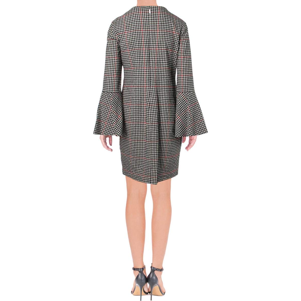 Ralph Lauren Women's Red Houndstooth Bell Sleeve Dress - Size 16 Black | Elegant Office Wear & Cocktail Party Dress for Women