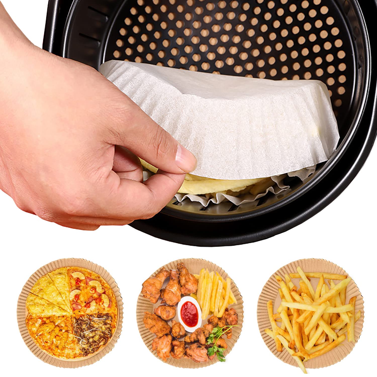 150PCS Air Fryer Disposable Paper Liners - 6.3 Inch Round Non-Stick Parchment Paper for Baking, Roasting & Microwave Cooking | Perfect for Air Fryer, Oven & Frying Pan | Ideal for Healthy Meals, Quick Snacks & Family Gatherings