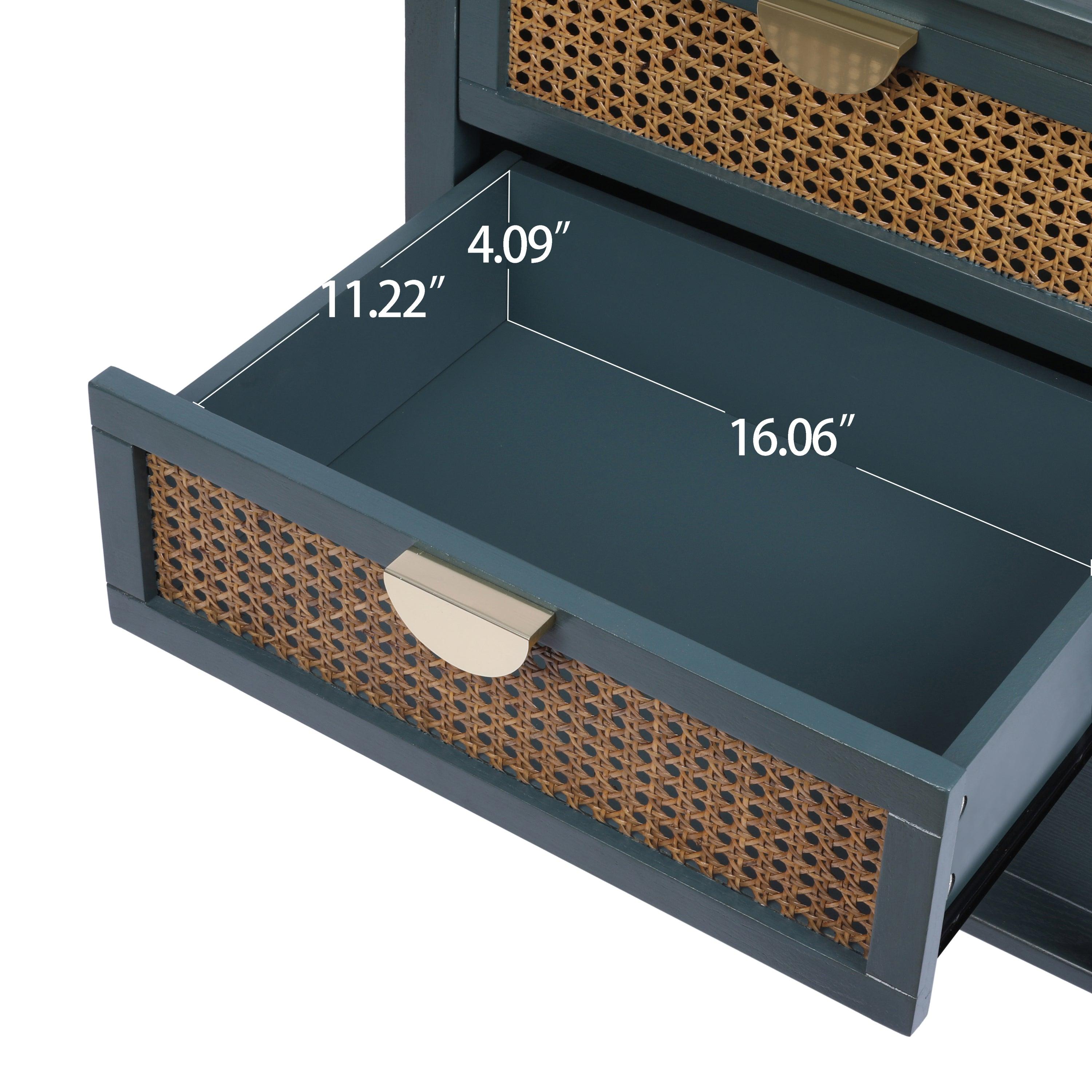 2 Drawer Rattan Side Table - Natural Woven End Table for Bedroom, Living Room, Study - Perfect Nightstand & Coffee Table for Small Spaces