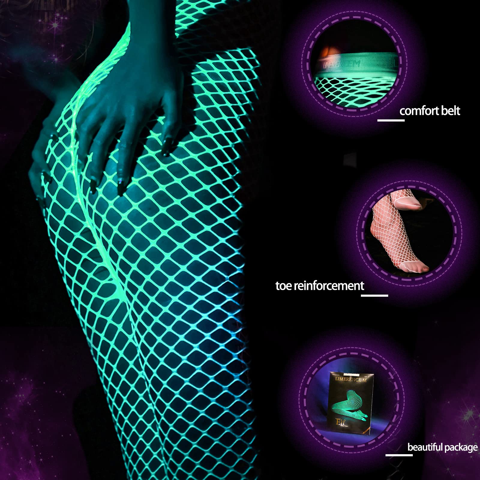 Glow in the Dark Fishnet Stockings for Women - Sexy High Waist Mesh Pantyhose, Punk & Gothic Fashion, Perfect for Halloween, Cosplay, and Nightclub Outfits