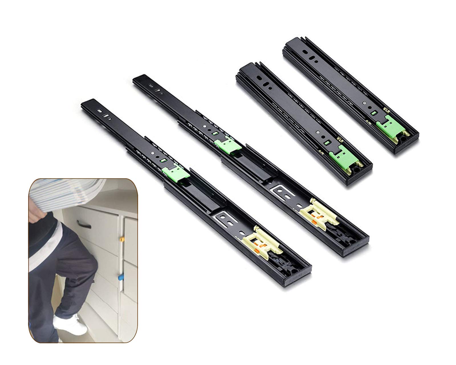 2 Pairs Soft Close Ball Bearing Drawer Slides - 14/16/18/20 Inch Full Extension Side Mount Runners with Push-to-Open Feature (88LB Capacity) - Perfect for Kitchen Cabinets, Office Furniture & DIY Storage Solutions