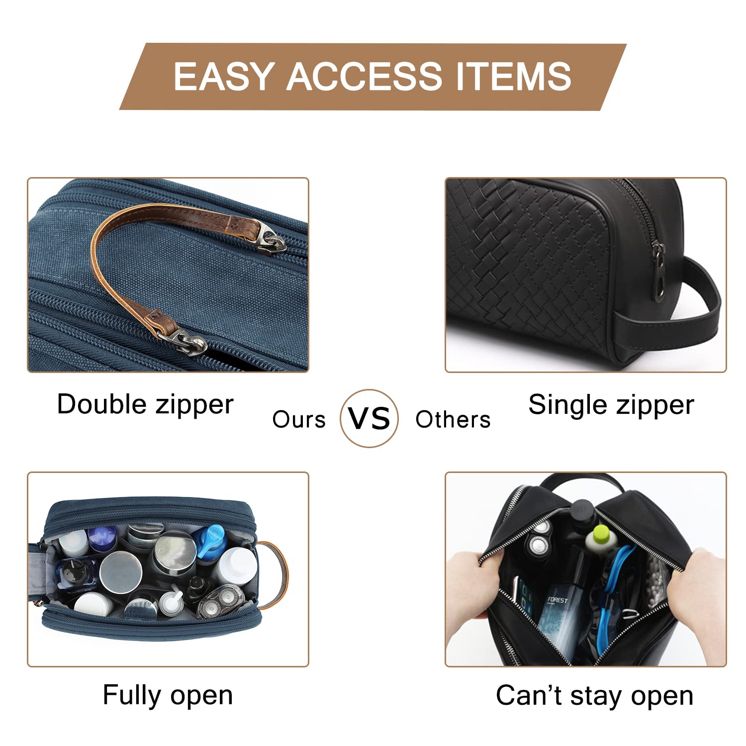 BAGSMART Men's Water-resistant Canvas Toiletry Bag - Travel Shaving Dopp Kit Organizer for Toiletries Accessories, Navy Blue (Medium) | Perfect for Gym, Camping & Business Trips