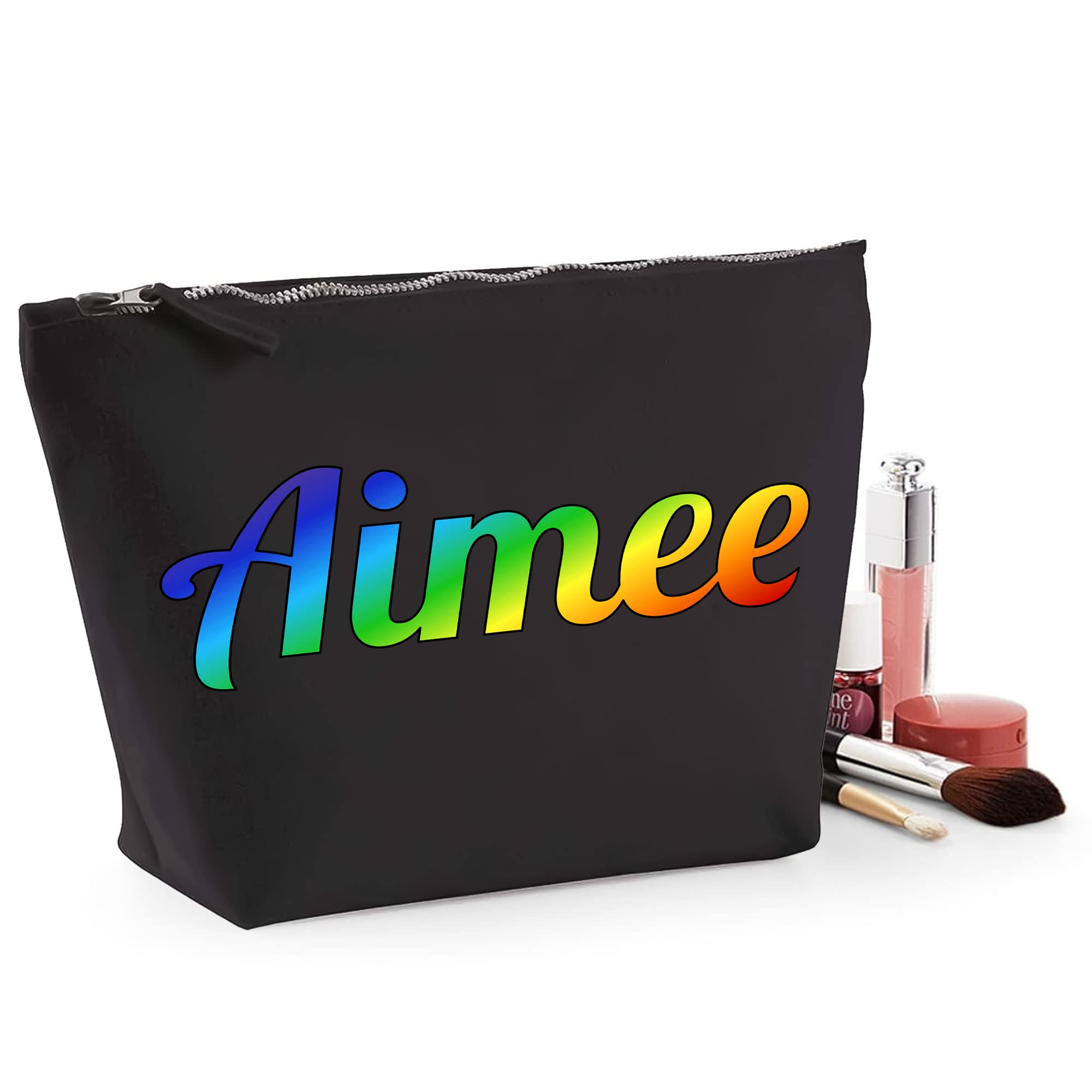 **Custom Rainbow Print Makeup Bag - Personalized Birthday Gift for Women, Travel Cosmetic Pouch, Makeup Organizer (Medium, Black) - Perfect for Travel, Gifts & Daily Beauty Essentials**