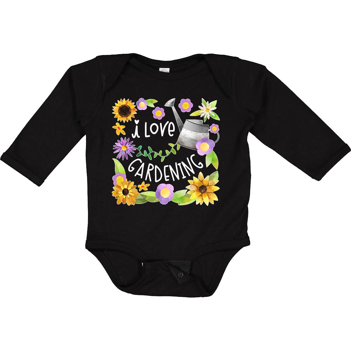 Inktastic I Love Gardening Pretty Flowers and Watering Can Long Sleeve Baby Bodysuit - Cute Outfit for Infants & Toddlers, Gardening Enthusiasts, Spring Photoshoots