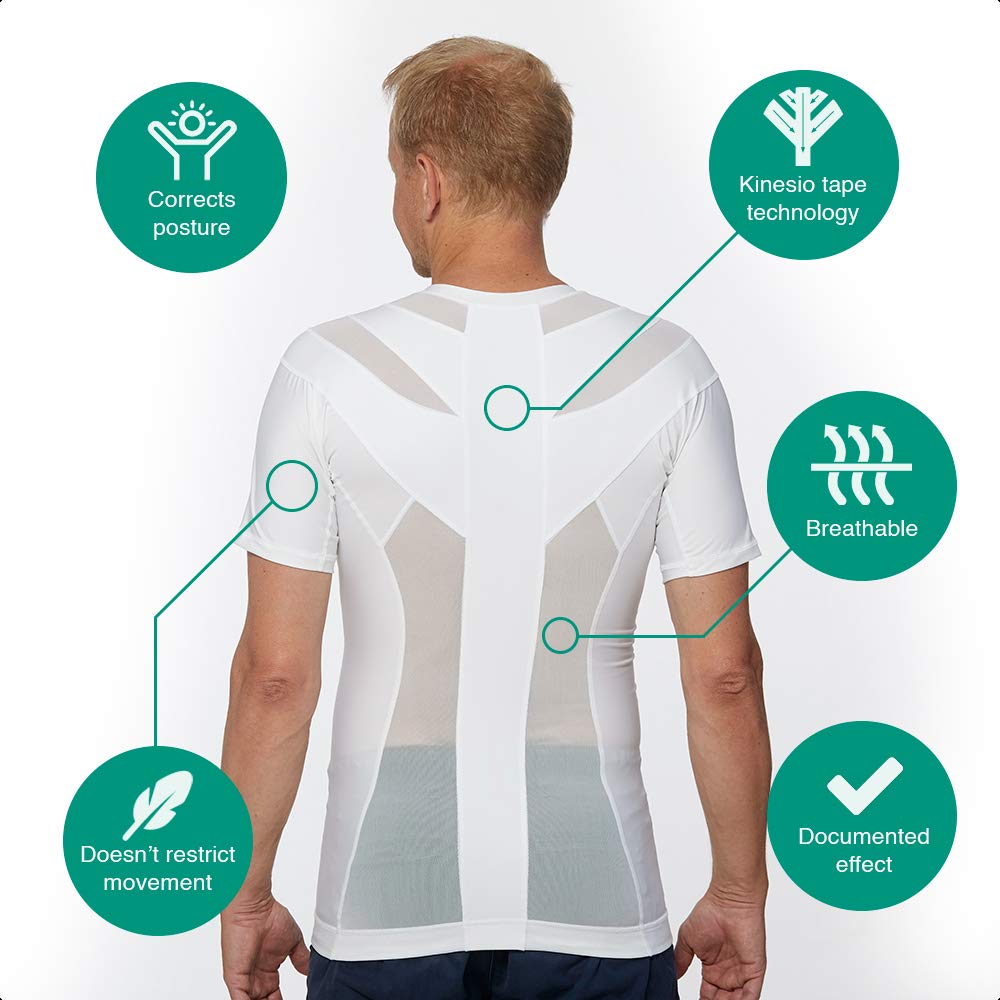 Men's Posture Corrector T-Shirt - Breathable Mesh Back Brace for Shoulder & Spine Alignment - Relieves Neck, Cervical & Lumbar Pain - Ideal for Office Work, Driving & Daily Activities