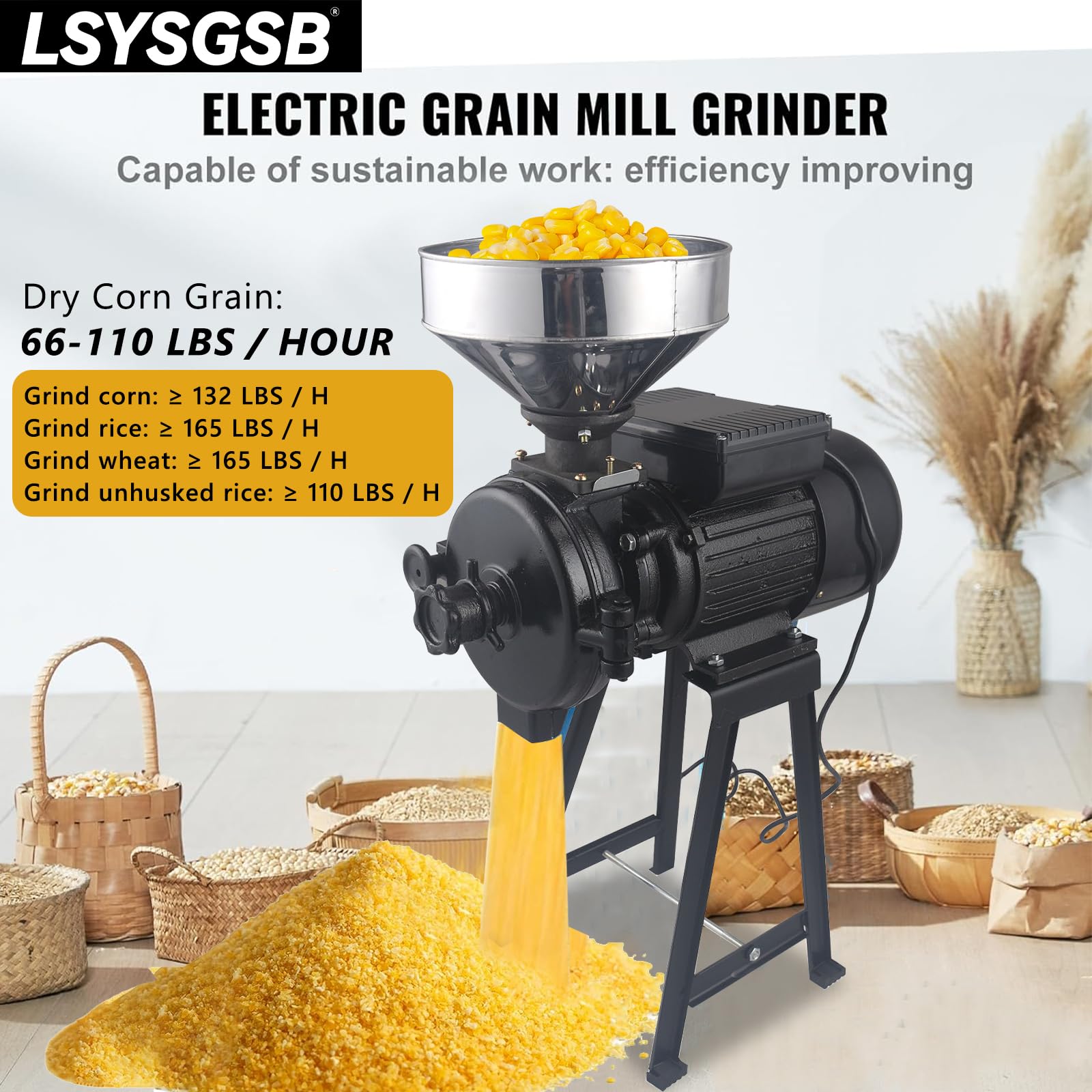 2200W Electric Grain Mill Grinder - Commercial Corn & Spice Grinder for Wheat, Flour & Cereals | Adjustable Powder Thickness | Heavy Duty Dry & Wet Grinding | Perfect for Home Bakeries, Coffee Shops & Commercial Kitchens
