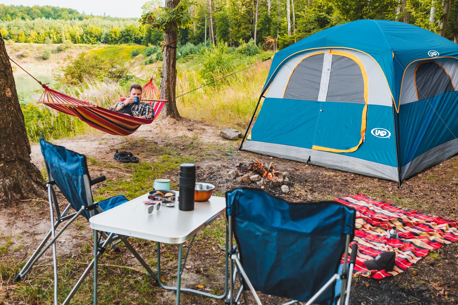 UNP 6-Person Waterproof Windproof Double Layer Family Camping Tent - Easy Setup, 1 Mesh Door & 5 Large Mesh Windows, 10'X9'X78in - Perfect for Backpacking, Hiking, and Outdoor Adventures