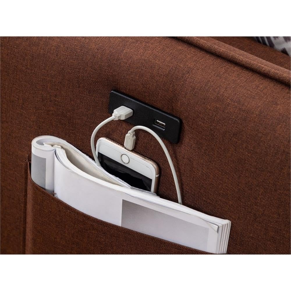 Lilola Home Mia Brown Sectional Sofa Chaise with USB Charger & Pillows - Modern L-Shaped Couch for Living Room, Family Room & Small Spaces - Perfect for Relaxing, Entertaining & Charging Devices
