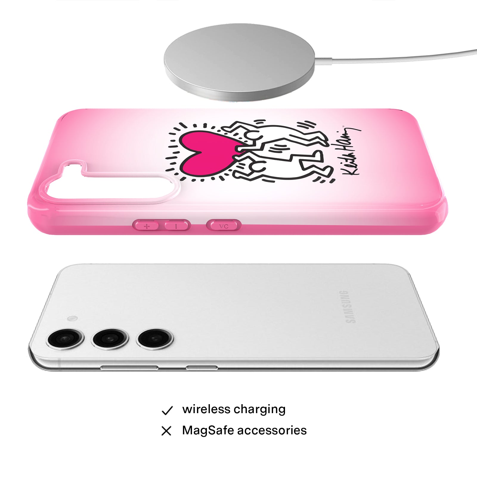 Keith Haring Pink Heart Samsung Phone Case - Trendy Artistic Protective Cover for Galaxy S21/S20/Note 20 - Perfect Gift for Art Lovers & Fashion Accessories