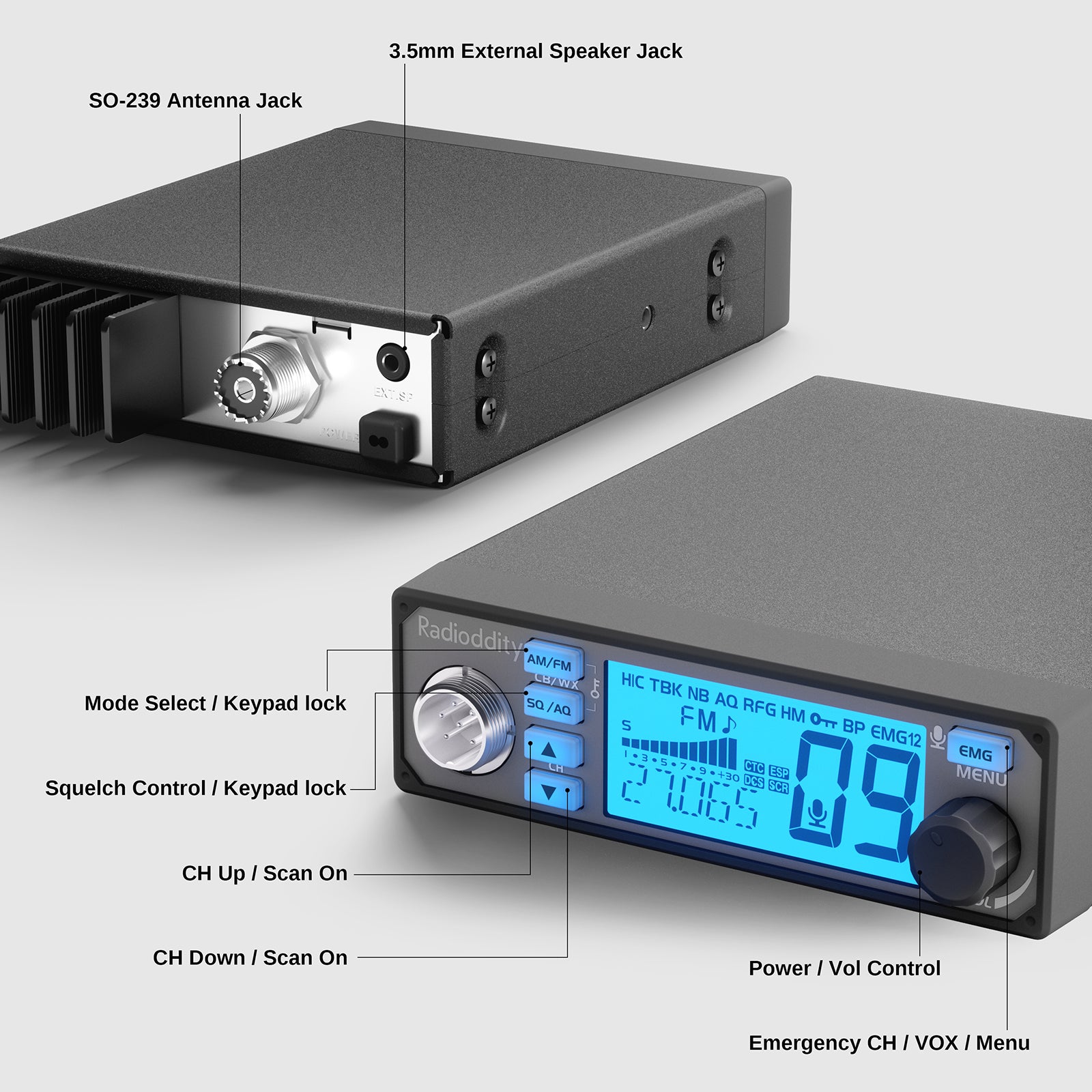 Radioddity CB 500 Open Box CB Radio - 40-Channel Mobile Communication for Truckers & Off-Road Adventures