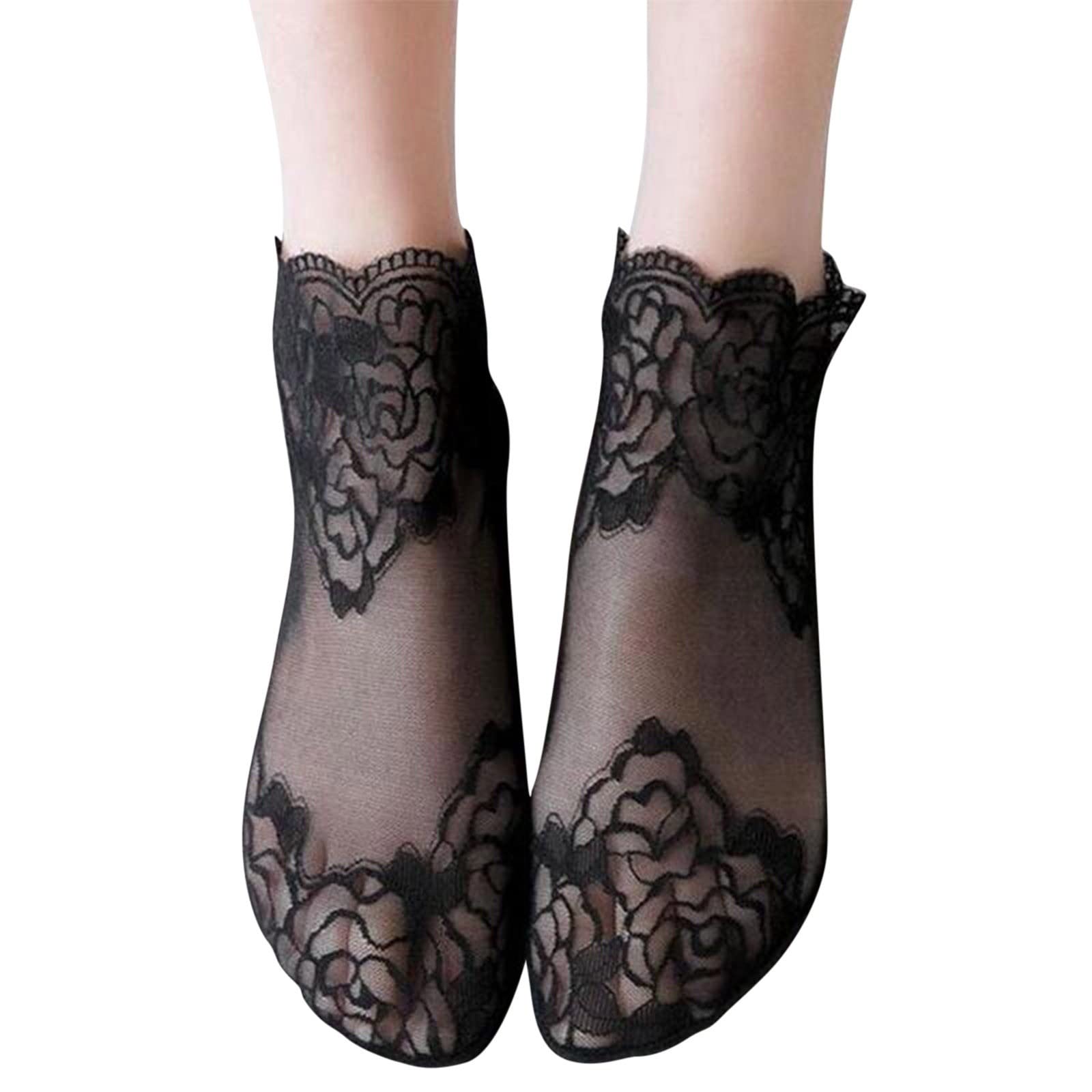 Women's Solid Rose Pattern Lace Mesh Socks - Breathable Hollow Ruffle Non-Slip Toe Socks for Support & Comfort - Perfect for Ballet, Yoga, Dance, and Everyday Wear