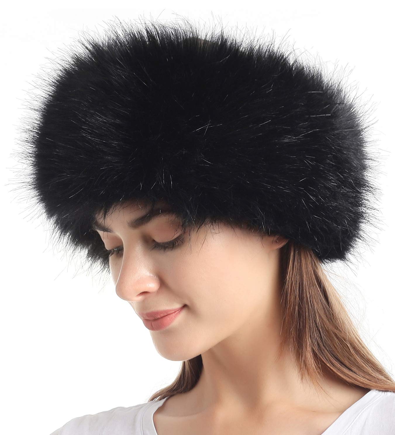 SY Soul Young Faux Fur Headband with Elastic - Women's Winter Ear Warmer Earmuff - Cozy Accessory for Cold Weather, Outdoor Activities & Fashion