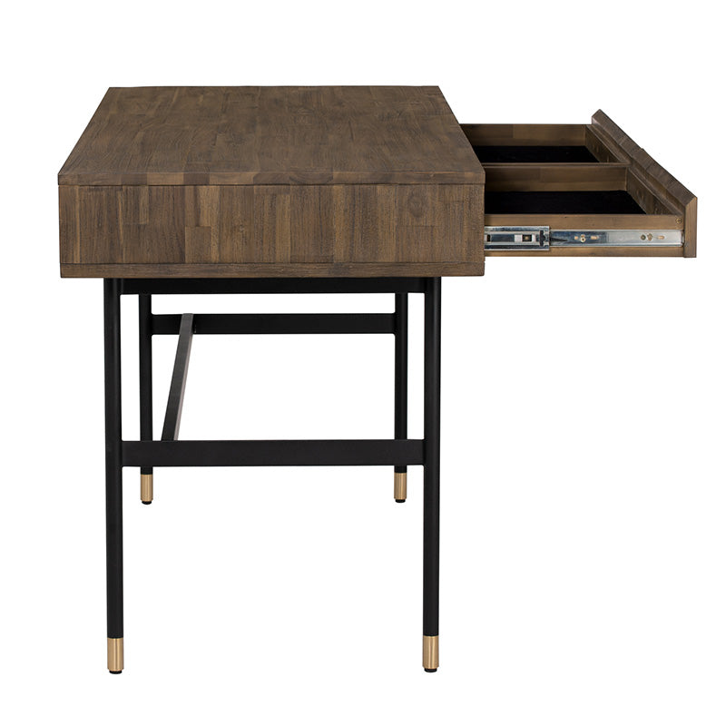 Hamilton Study Desk 140cm - Solid Oak & Acacia Veneer Toffee Finish - Perfect for Home Office, Student Dorm, or Small Space Workstation