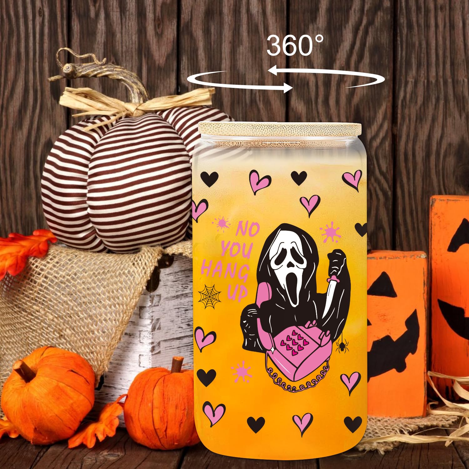 Funny Halloween Ghostface Mug - 18oz Insulated Coffee Tumbler with Lid & Straw | Scream Movie Inspired Glass Cup for Women | Perfect Halloween Gift, Office Coffee Mug & Spooky Home Decor